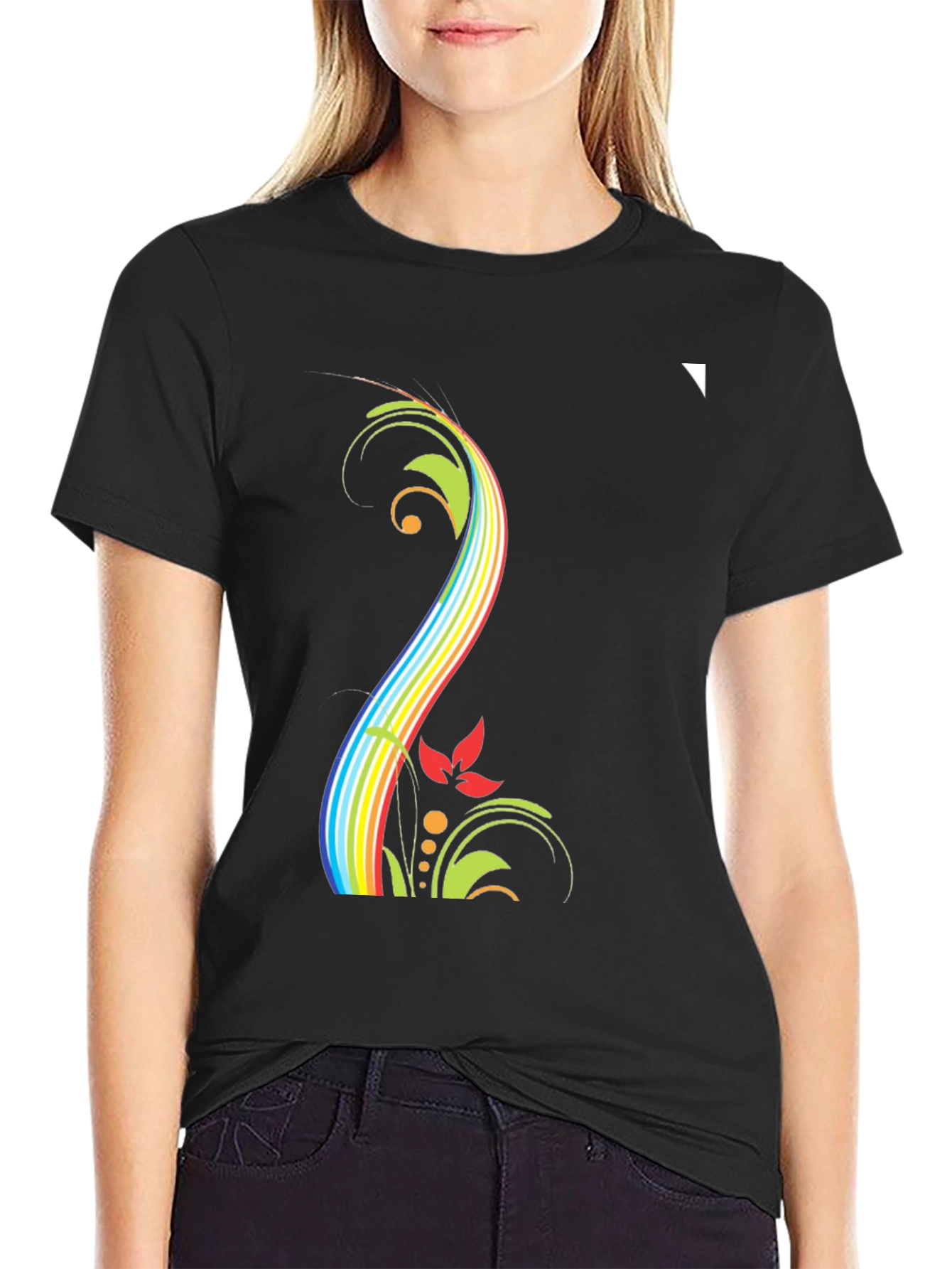 Rainbow Floral Black T-Shirt