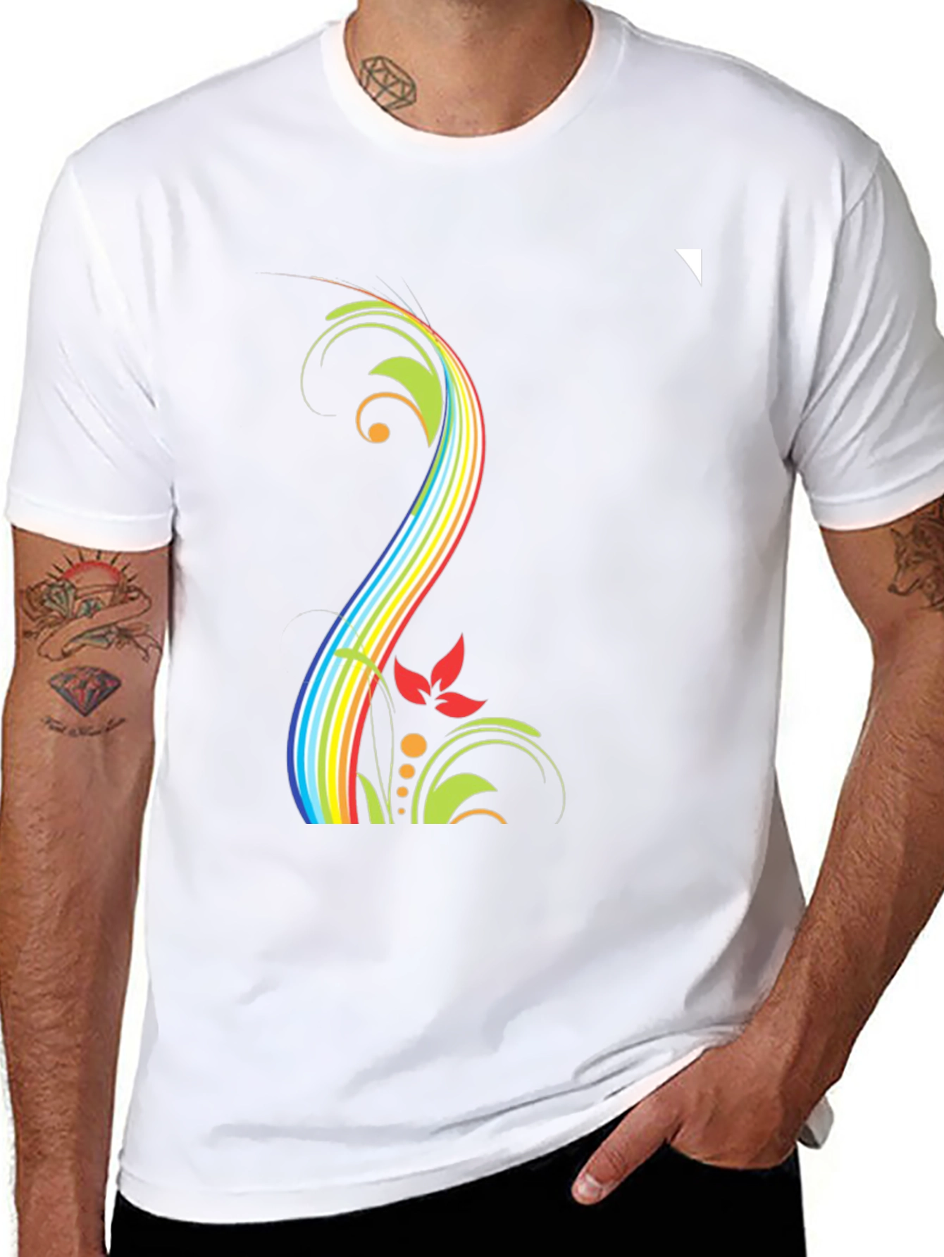 Rainbow Floral Black T-Shirt