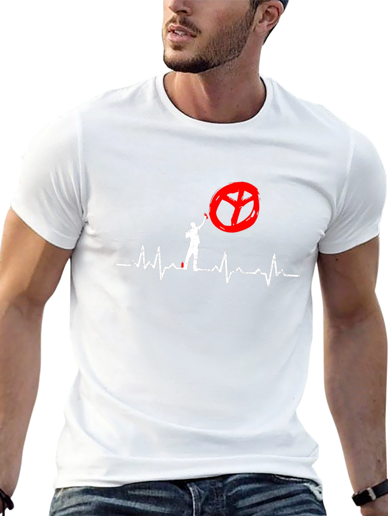 Peace Sign Heartbeat Graphic T-Shirt