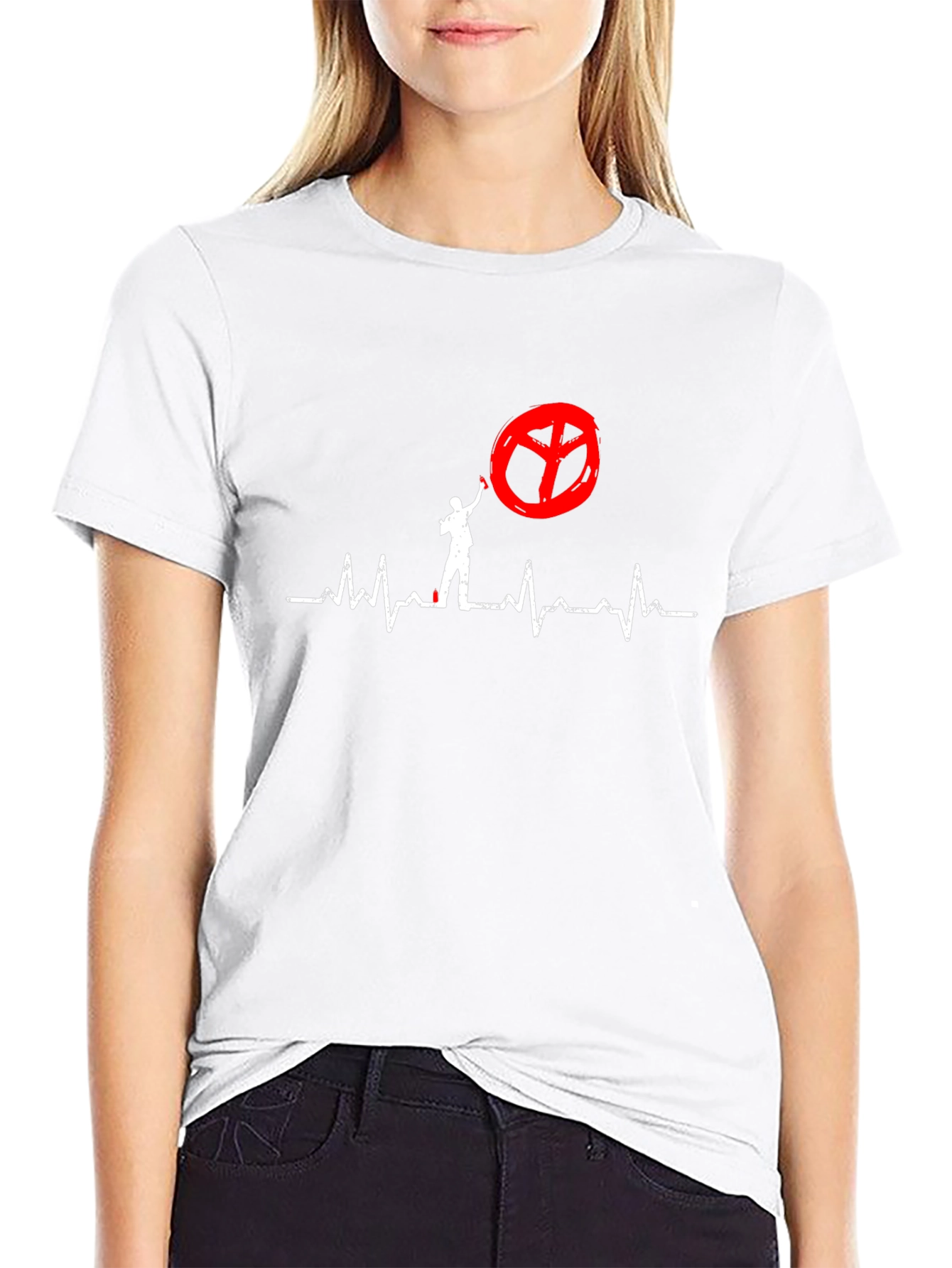Peace Sign Heartbeat Graphic T-Shirt