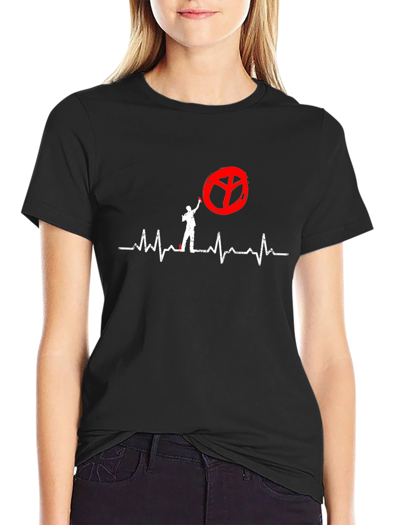 Peace Sign Heartbeat Graphic T-Shirt