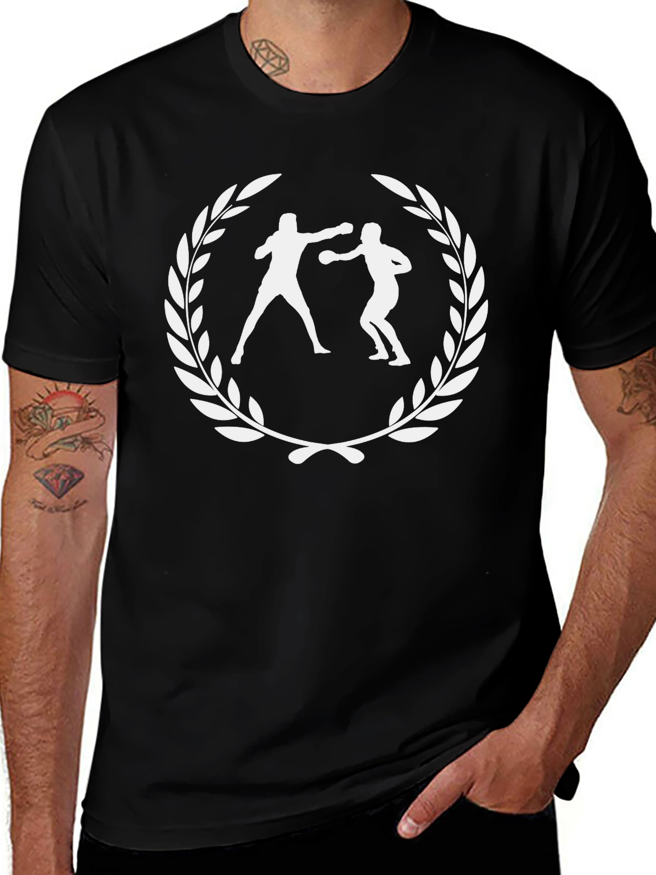 Boxing Laurel Wreath Graphic Tee - Black Cotton