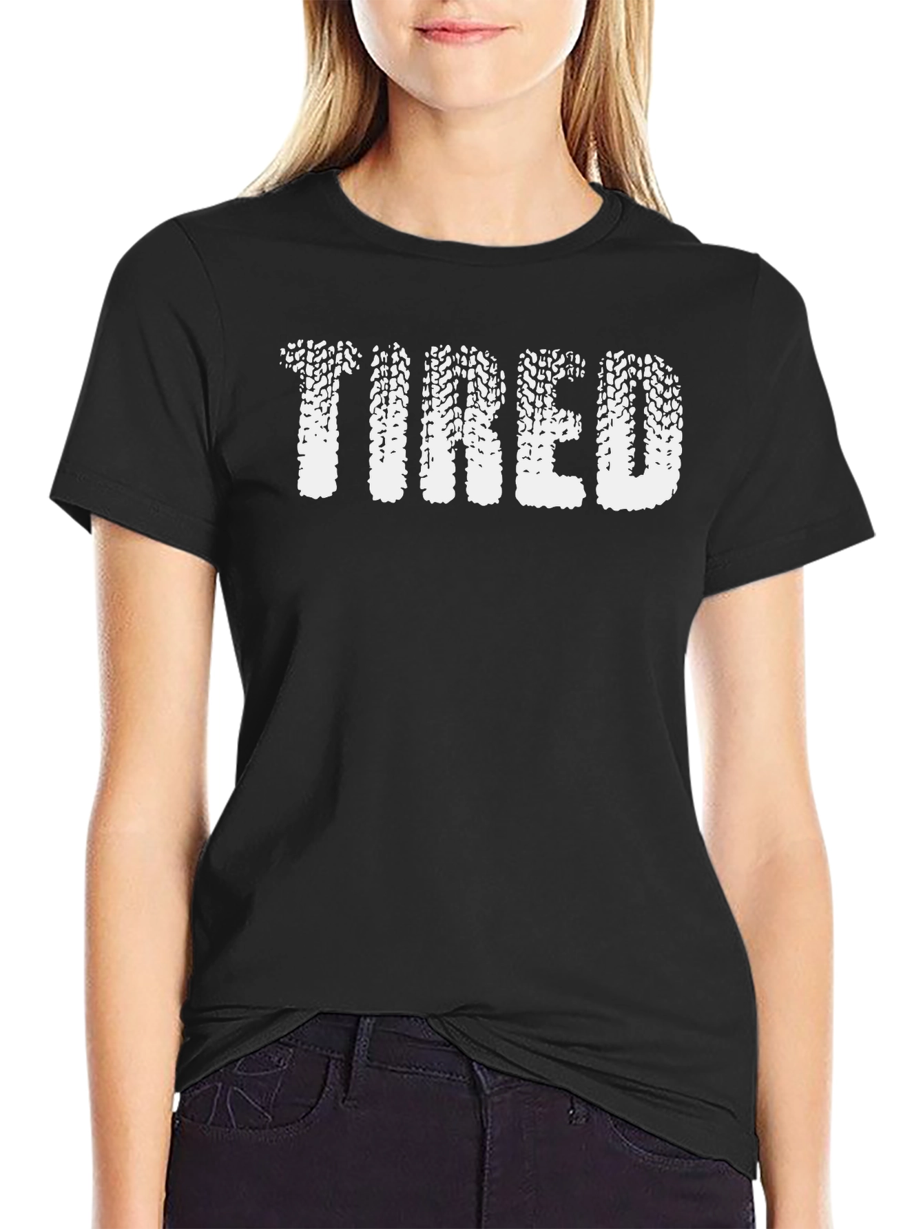 Tired Tire Track Graphic Tee - Black Cotton T-Shirt
