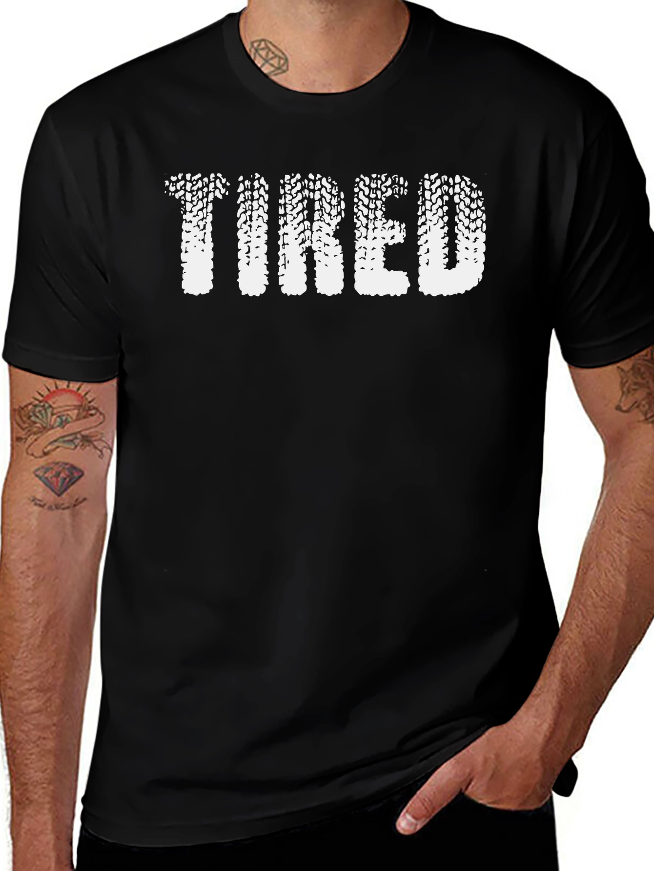 Tired Tire Track Graphic Tee - Black Cotton T-Shirt