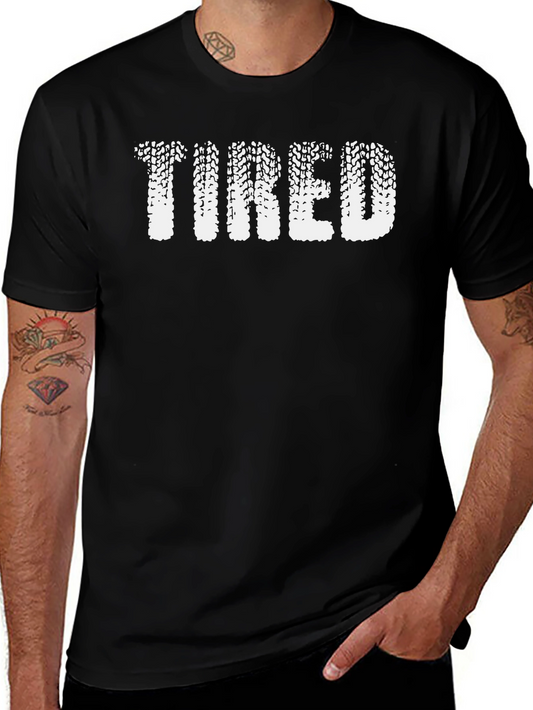 Tired Tire Track Graphic Tee - Black Cotton T-Shirt