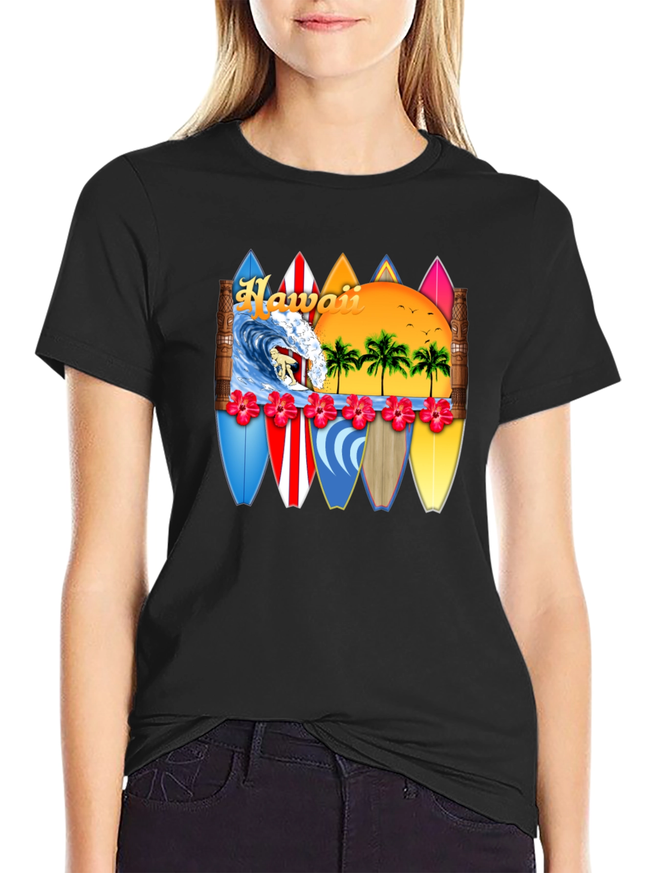 Hawaii Surfboard T-Shirt - Tropical Beach Vacation Tee