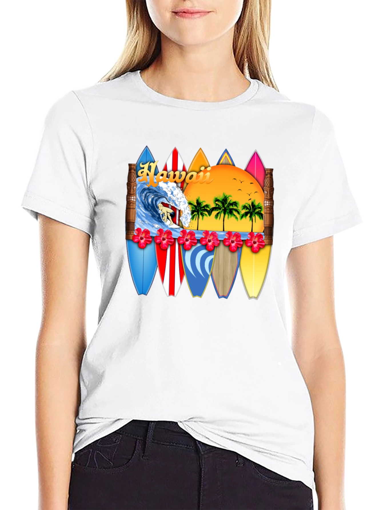 Hawaii Surfboard T-Shirt - Tropical Beach Vacation Tee