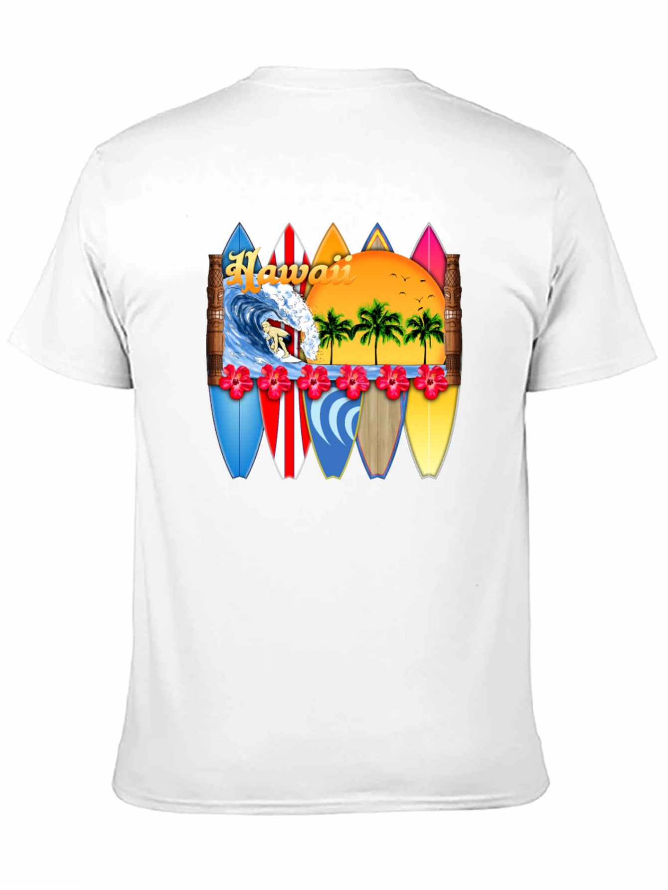Hawaii Surfboard T-Shirt - Tropical Beach Vacation Tee
