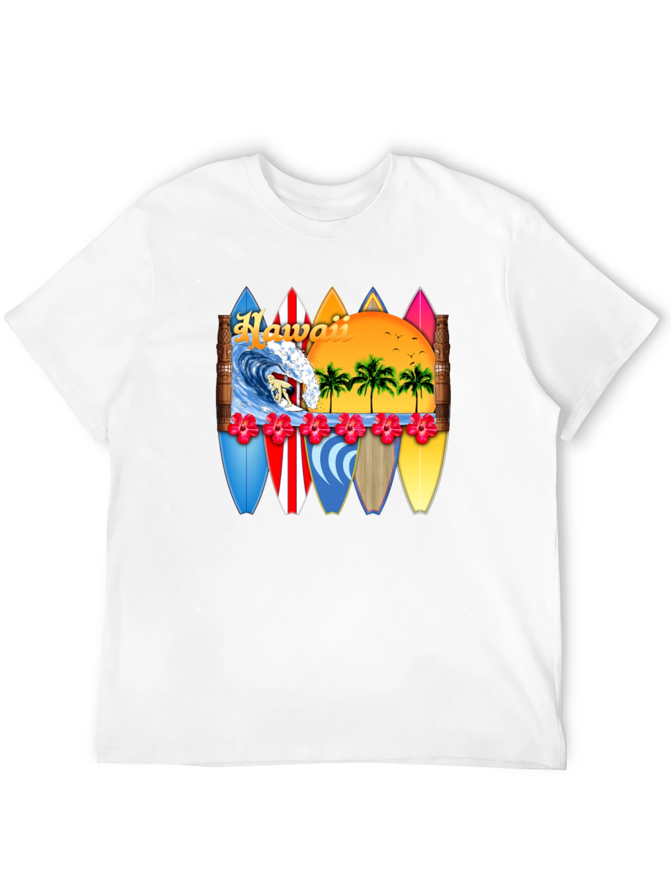 Hawaii Surfboard T-Shirt - Tropical Beach Vacation Tee
