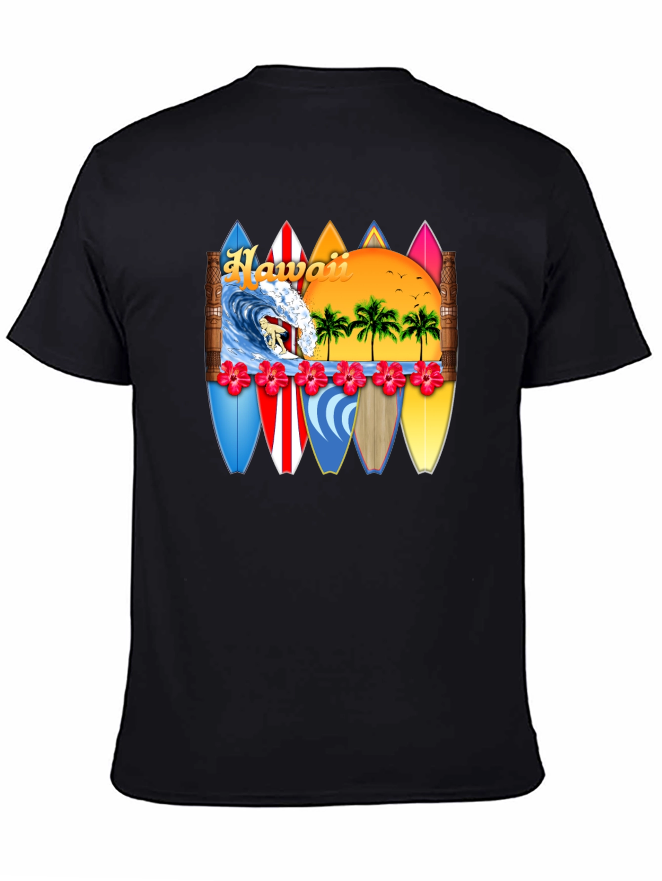 Hawaii Surfboard T-Shirt - Tropical Beach Vacation Tee