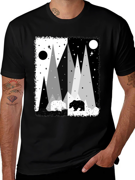 Mountain Bear Graphic Tee - Mens Short Sleeve Black T-Shirt