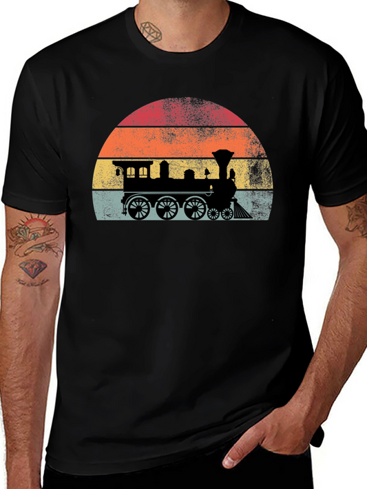 Retro Train Sunset Graphic Tee - Classic Style
