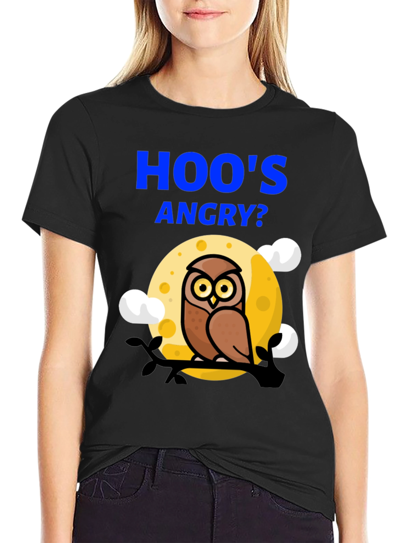 Hoos Angry? Owl Graphic Print T-Shirt