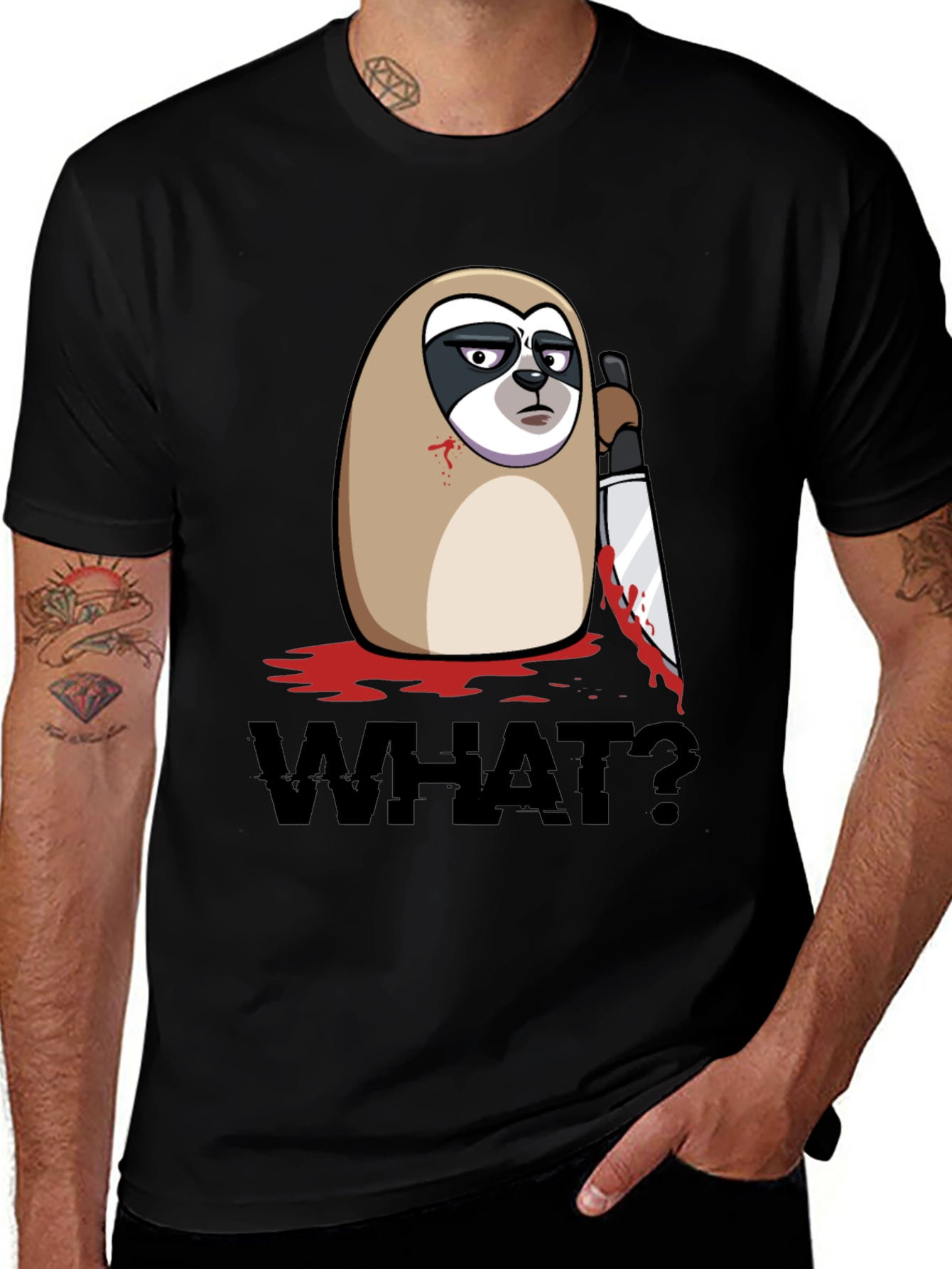Sloth With Knife Black Graphic Tee