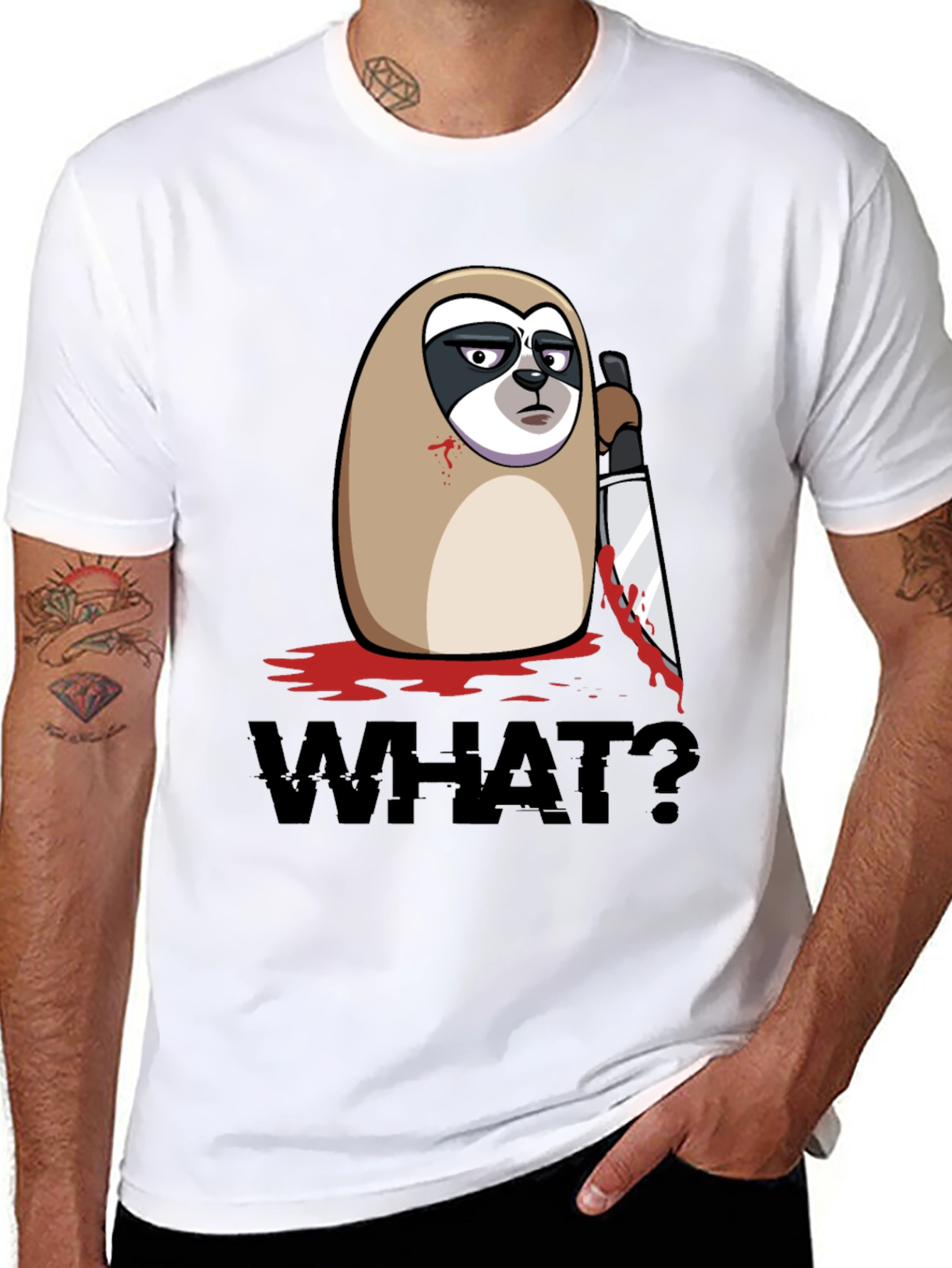 Sloth With Knife Black Graphic Tee