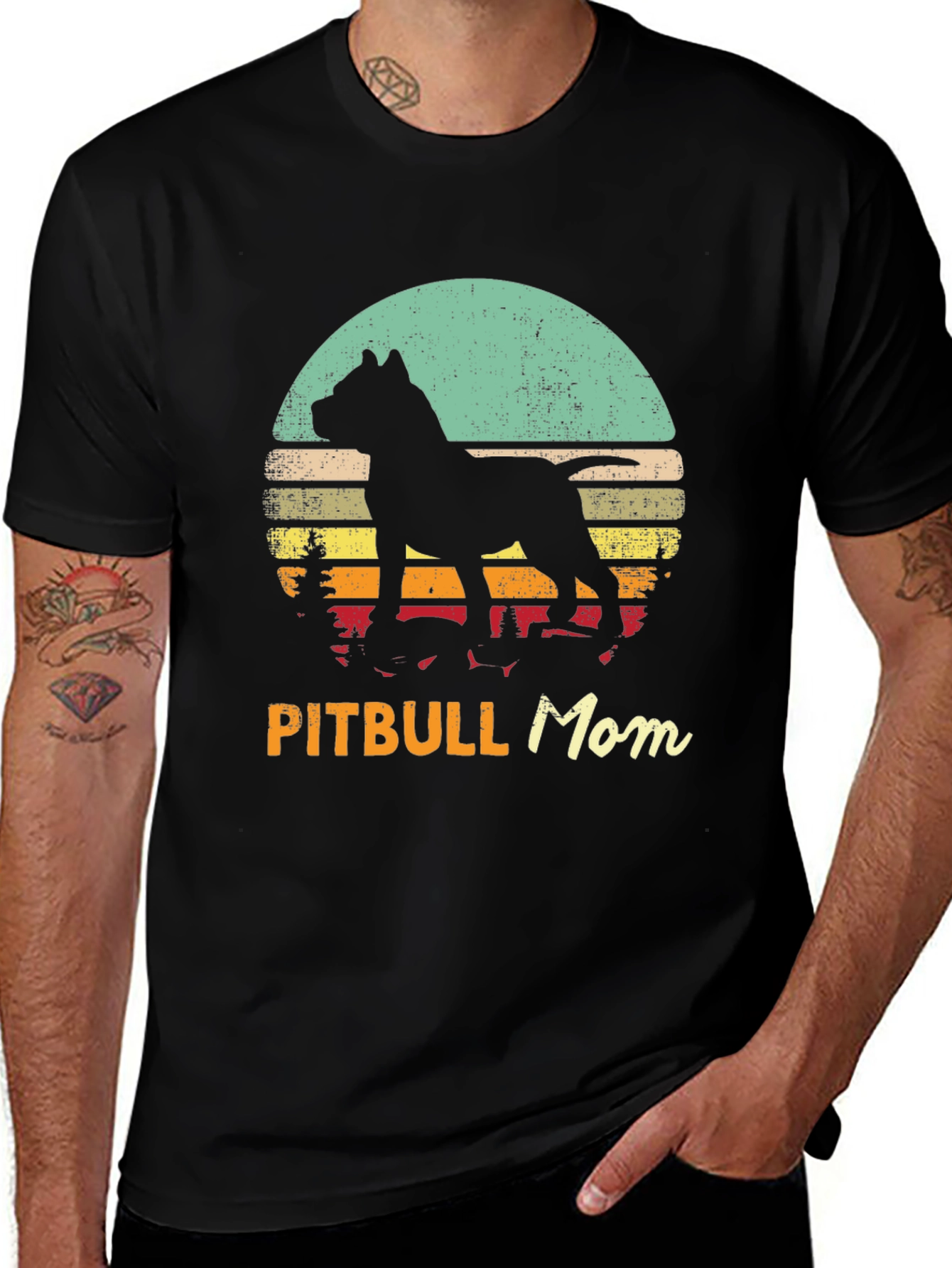 Pitbull Mom Retro Sunset Graphic Tee