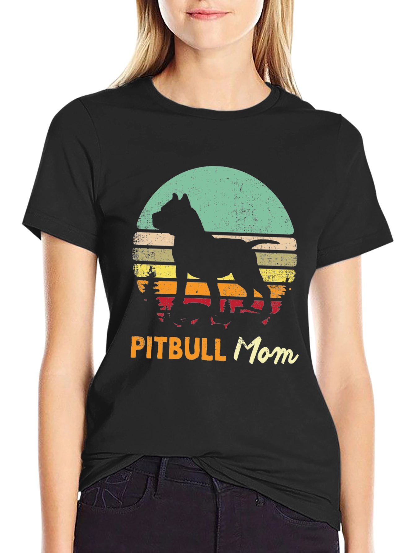 Pitbull Mom Retro Sunset Graphic Tee