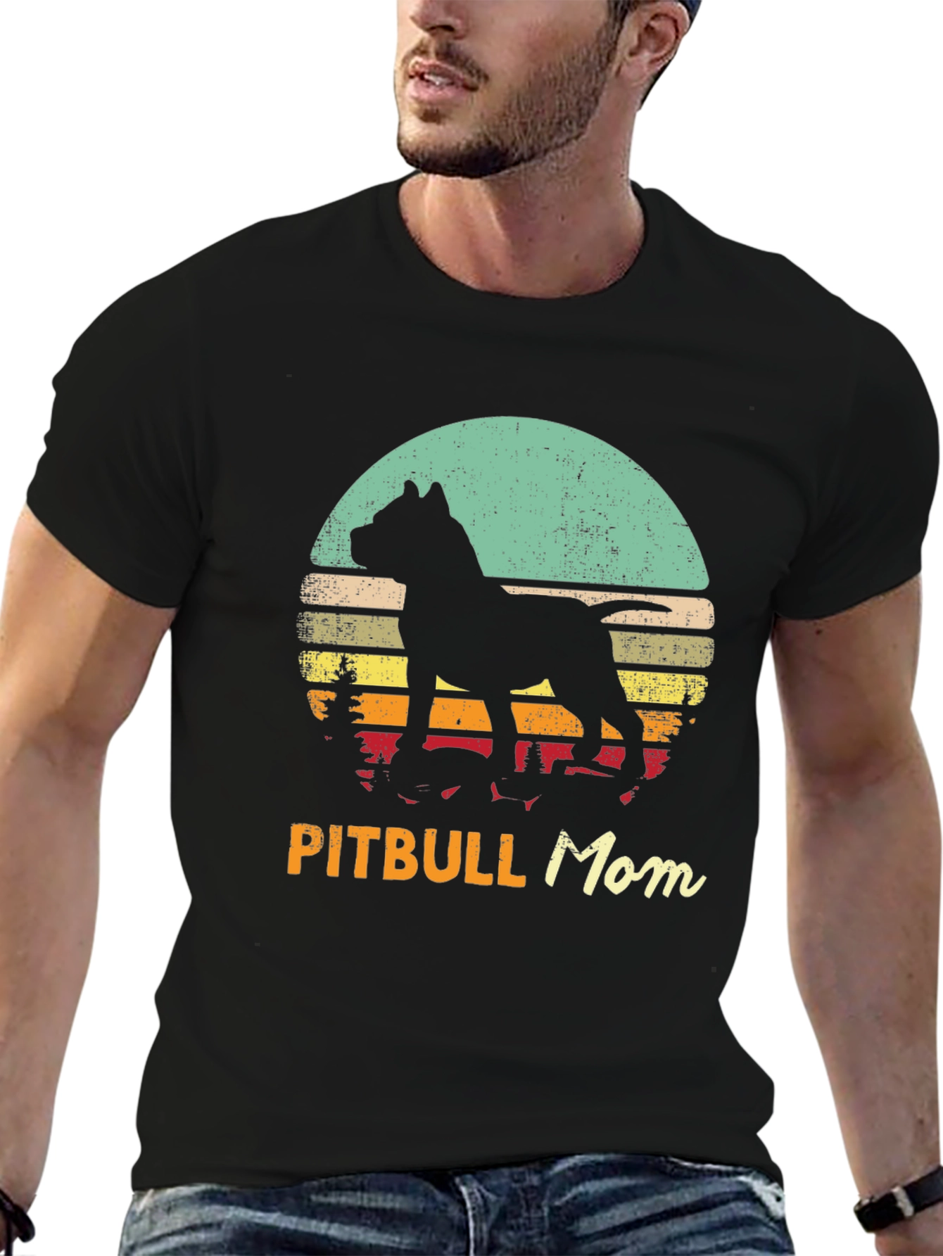 Pitbull Mom Retro Sunset Graphic Tee