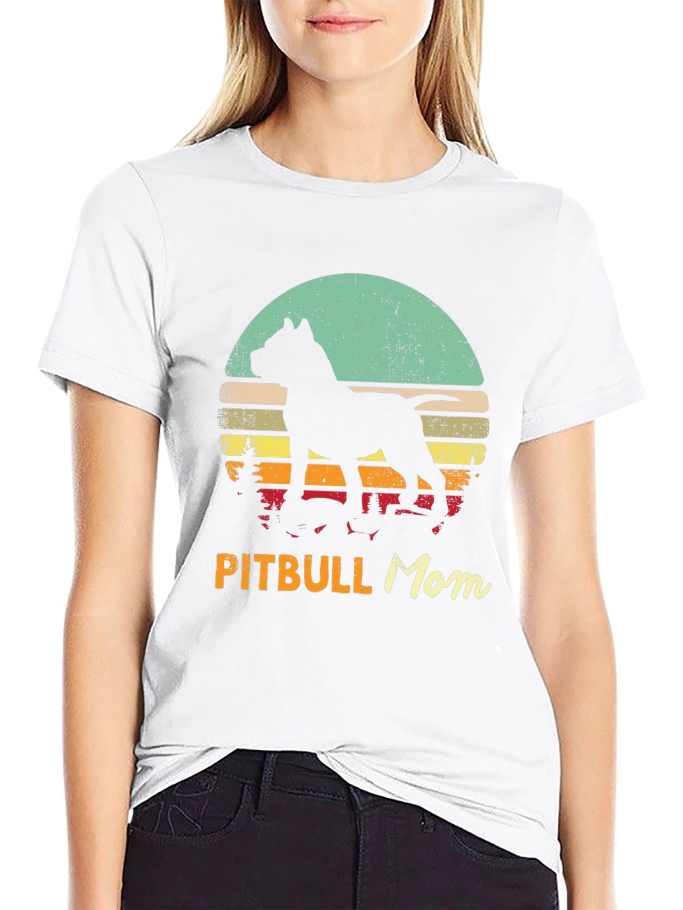 Pitbull Mom Retro Sunset Graphic Tee