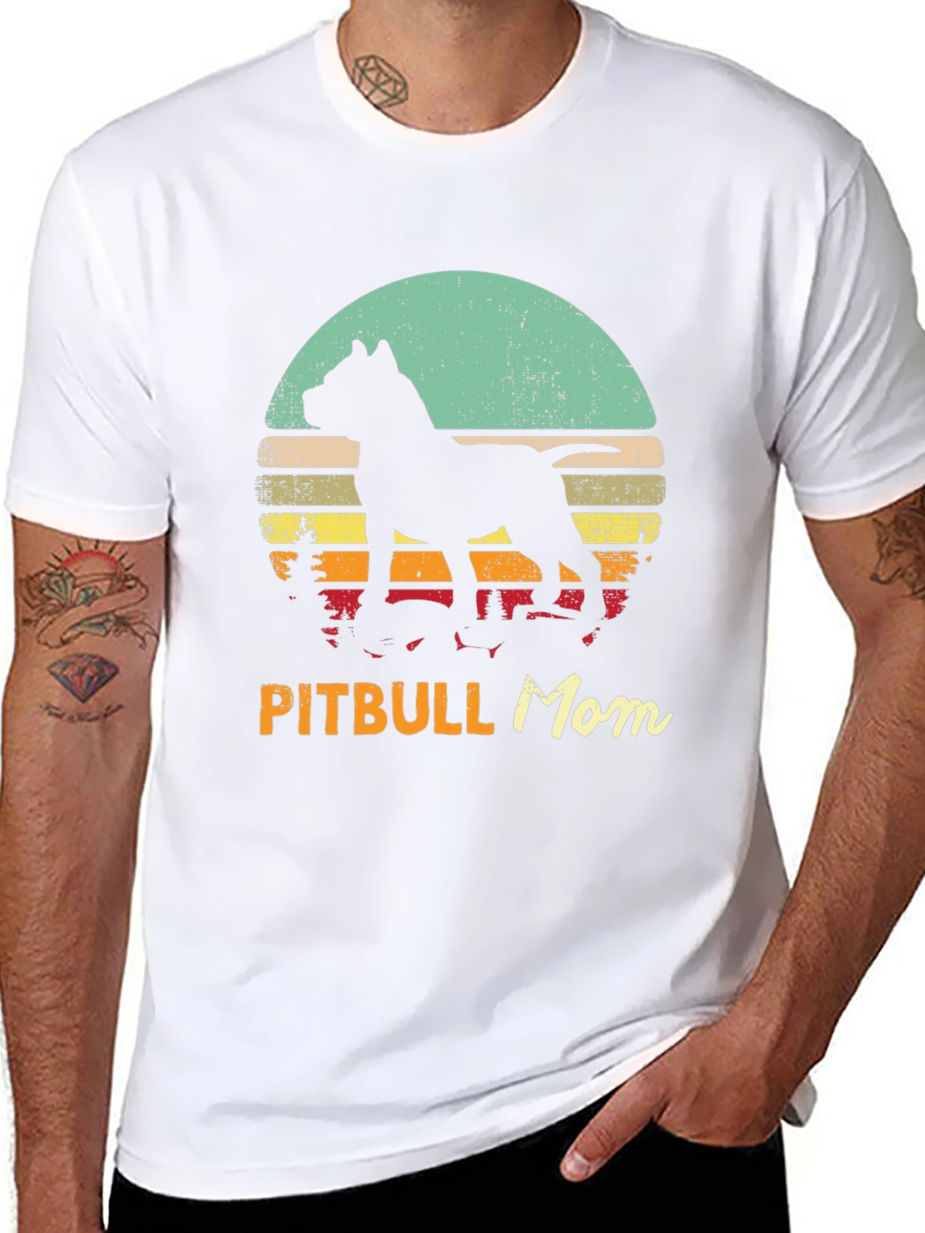 Pitbull Mom Retro Sunset Graphic Tee