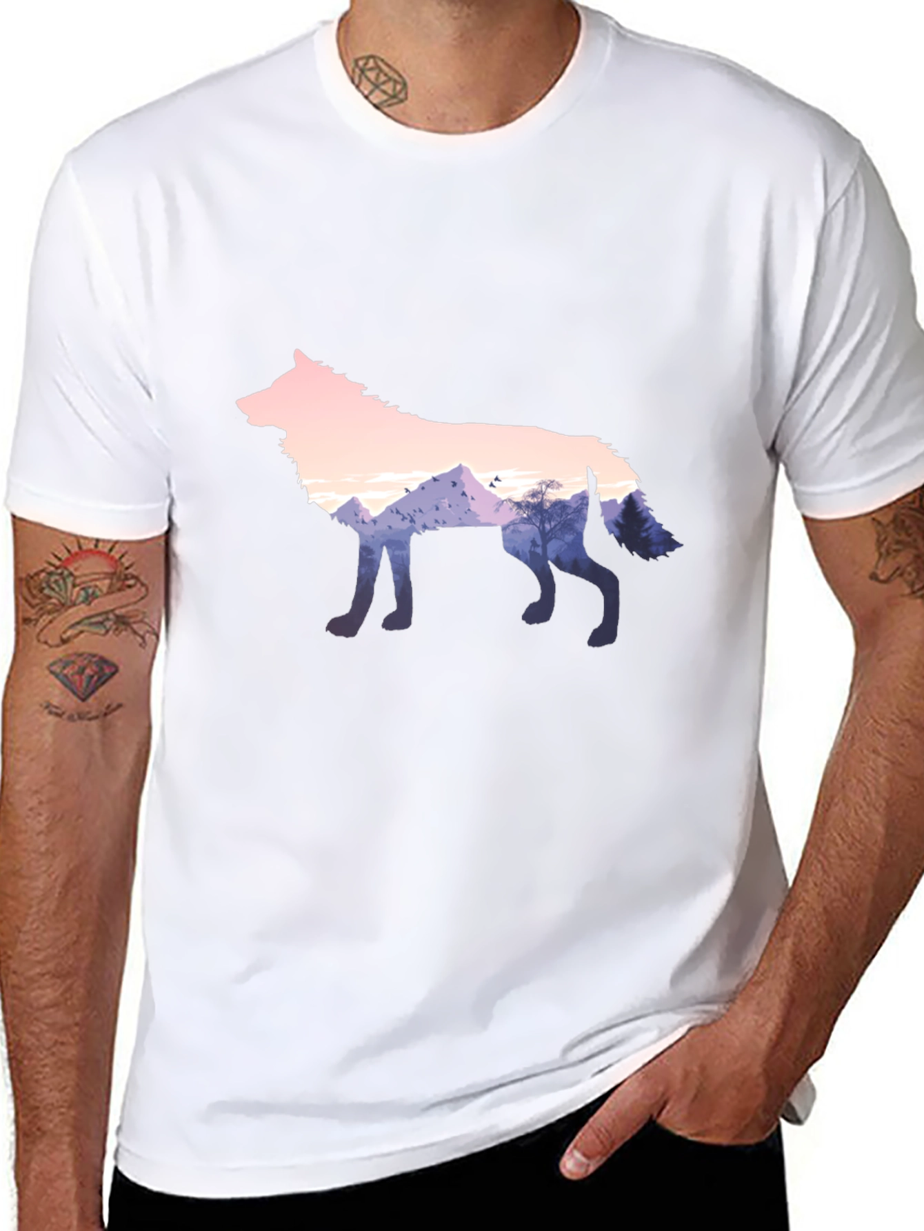 Wolf Silhouette Graphic Black T-Shirt