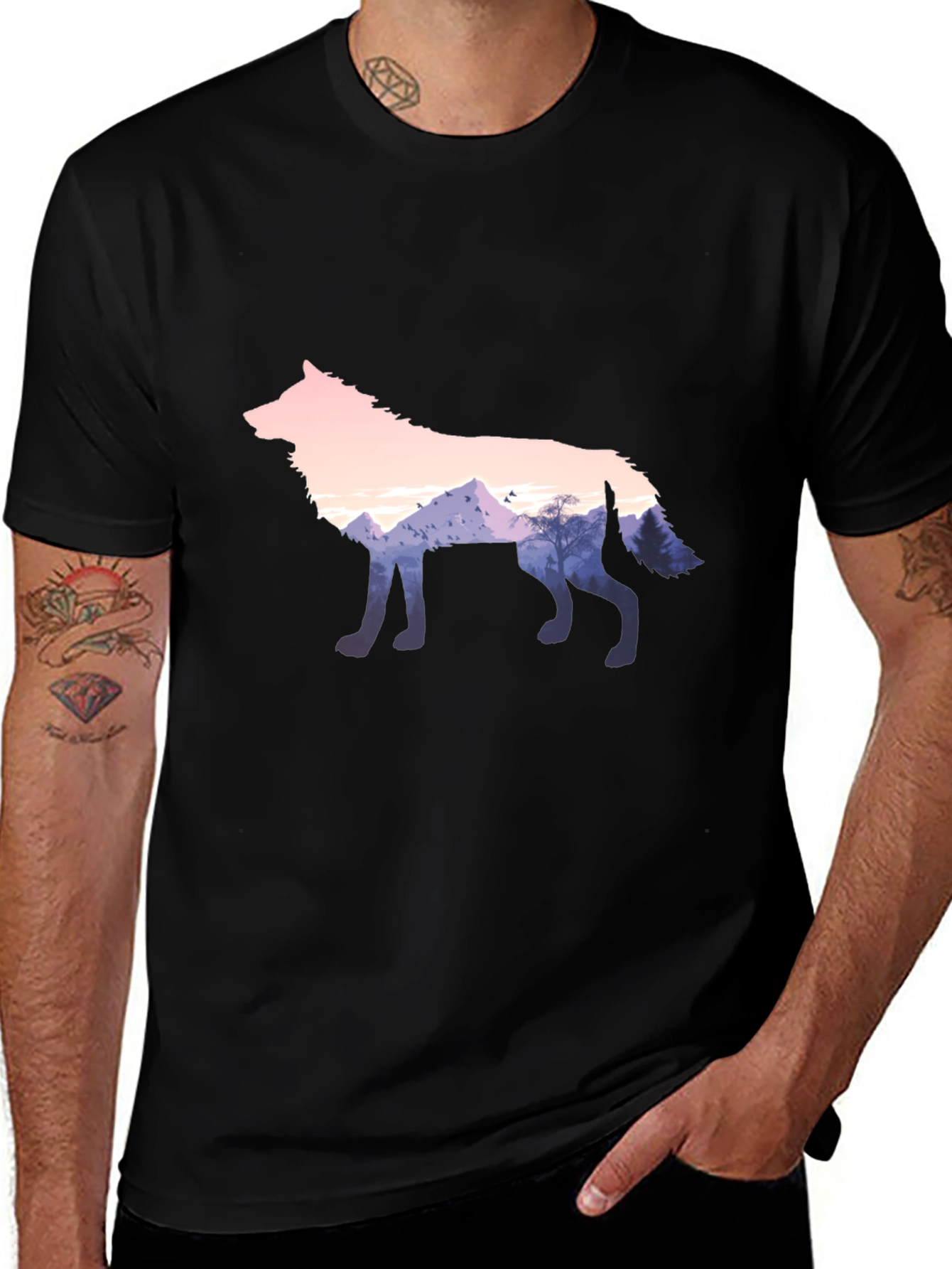 Wolf Silhouette Graphic Black T-Shirt