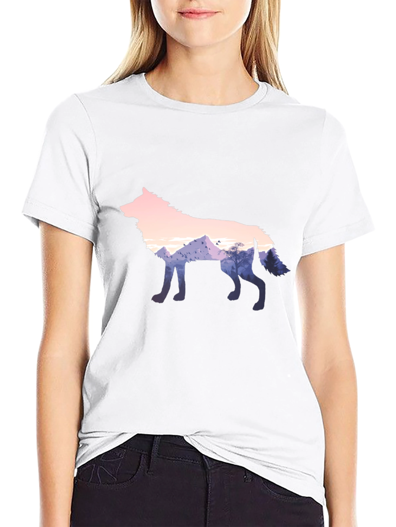 Wolf Silhouette Graphic Black T-Shirt
