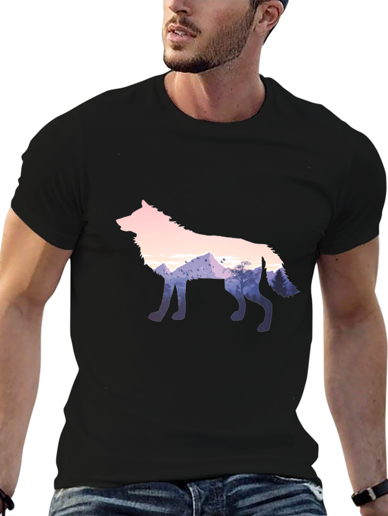Wolf Silhouette Graphic Black T-Shirt