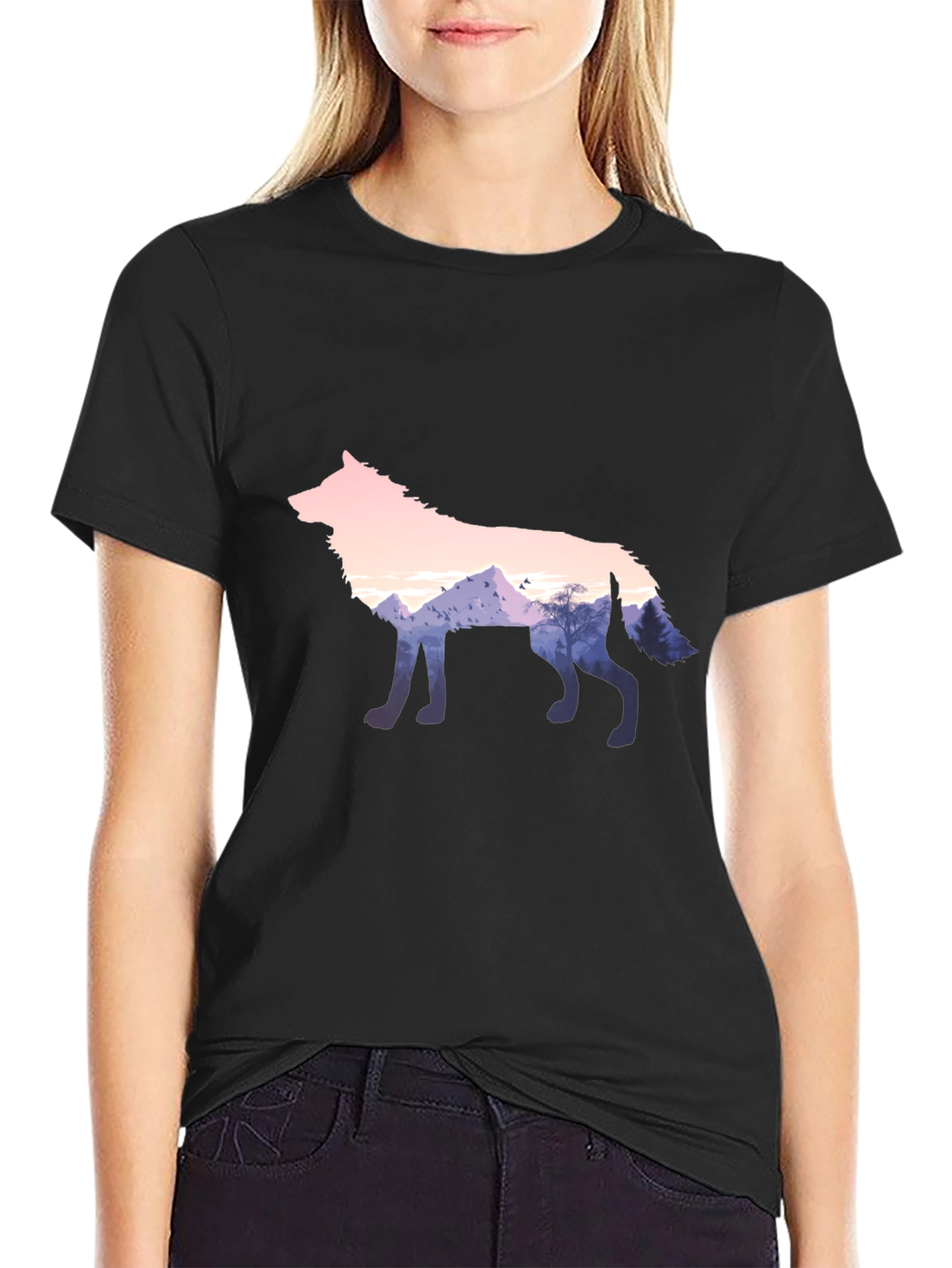 Wolf Silhouette Graphic Black T-Shirt