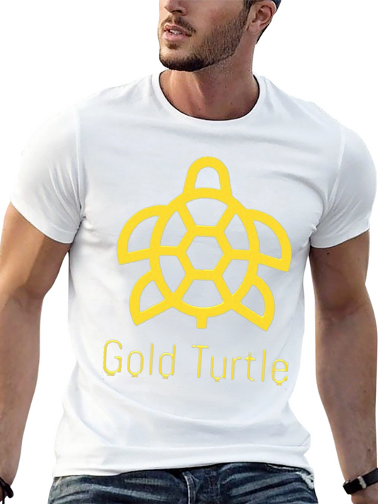 Gold Turtle Graphic Tee - Black Cotton T-Shirt