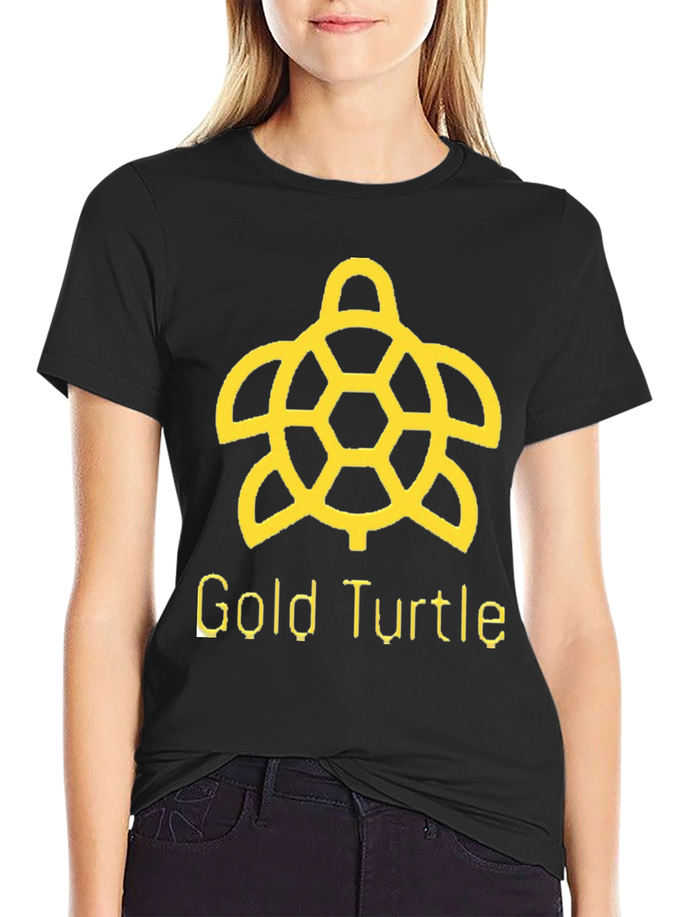Gold Turtle Graphic Tee - Black Cotton T-Shirt
