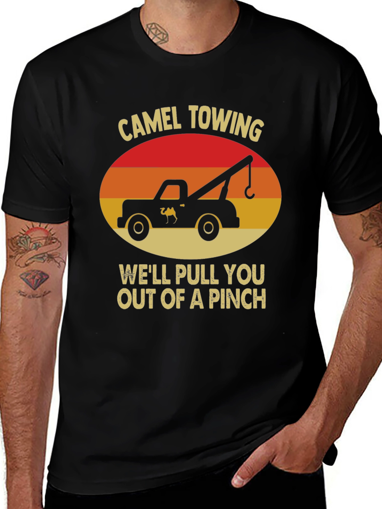 Camel Towing Humor Graphic T-Shirt