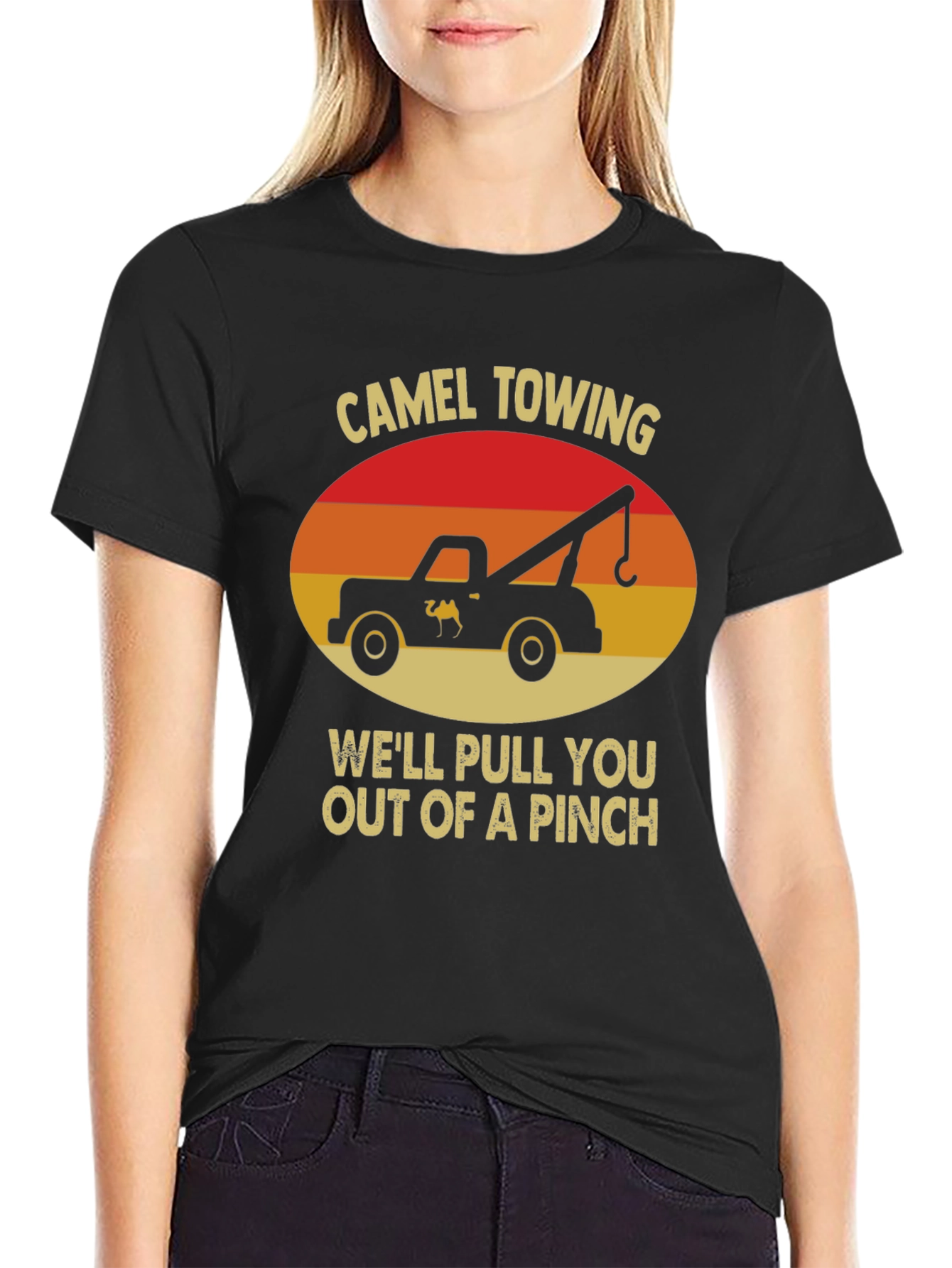 Camel Towing Humor Graphic T-Shirt