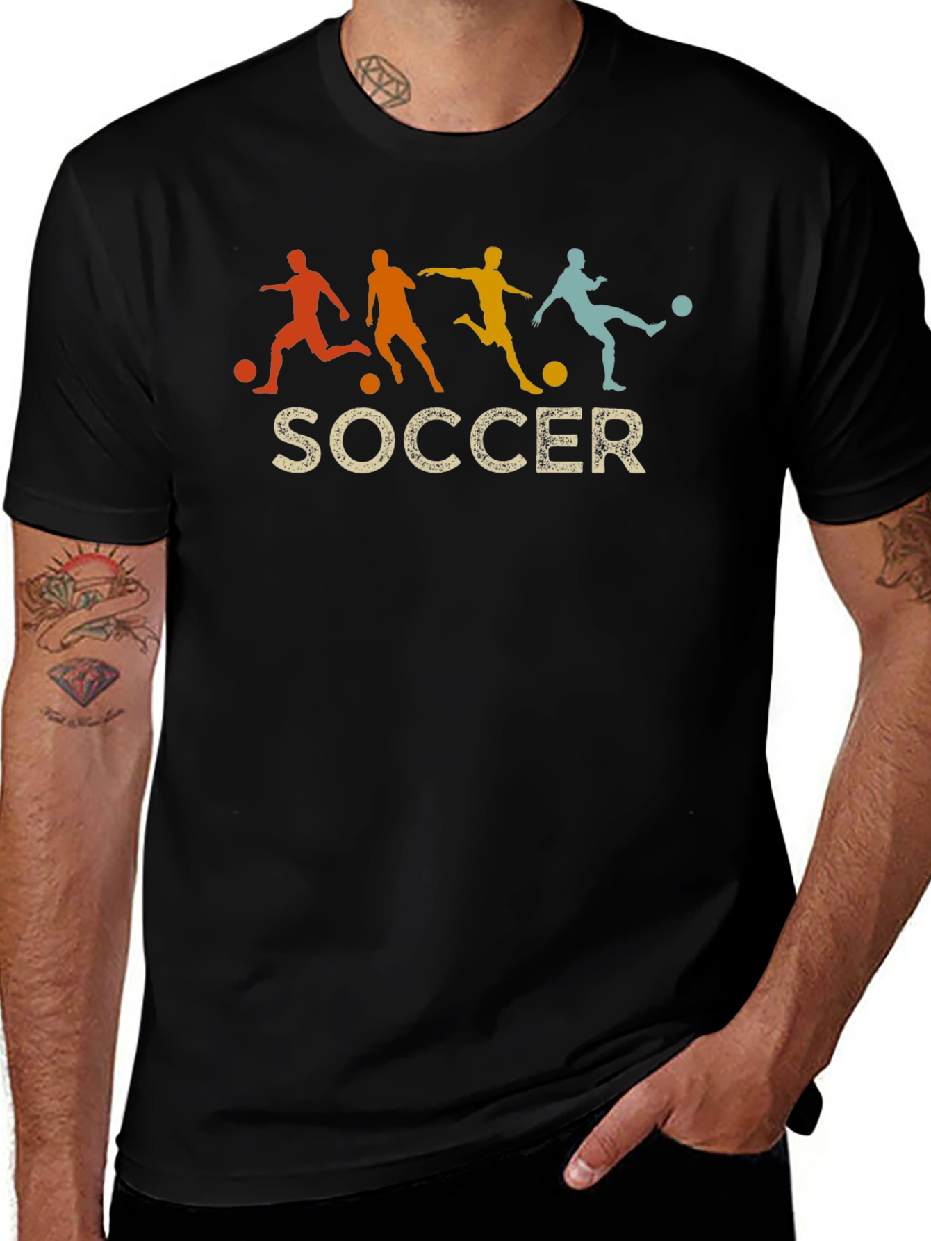 Retro Soccer Silhouette Graphic Tee - Black