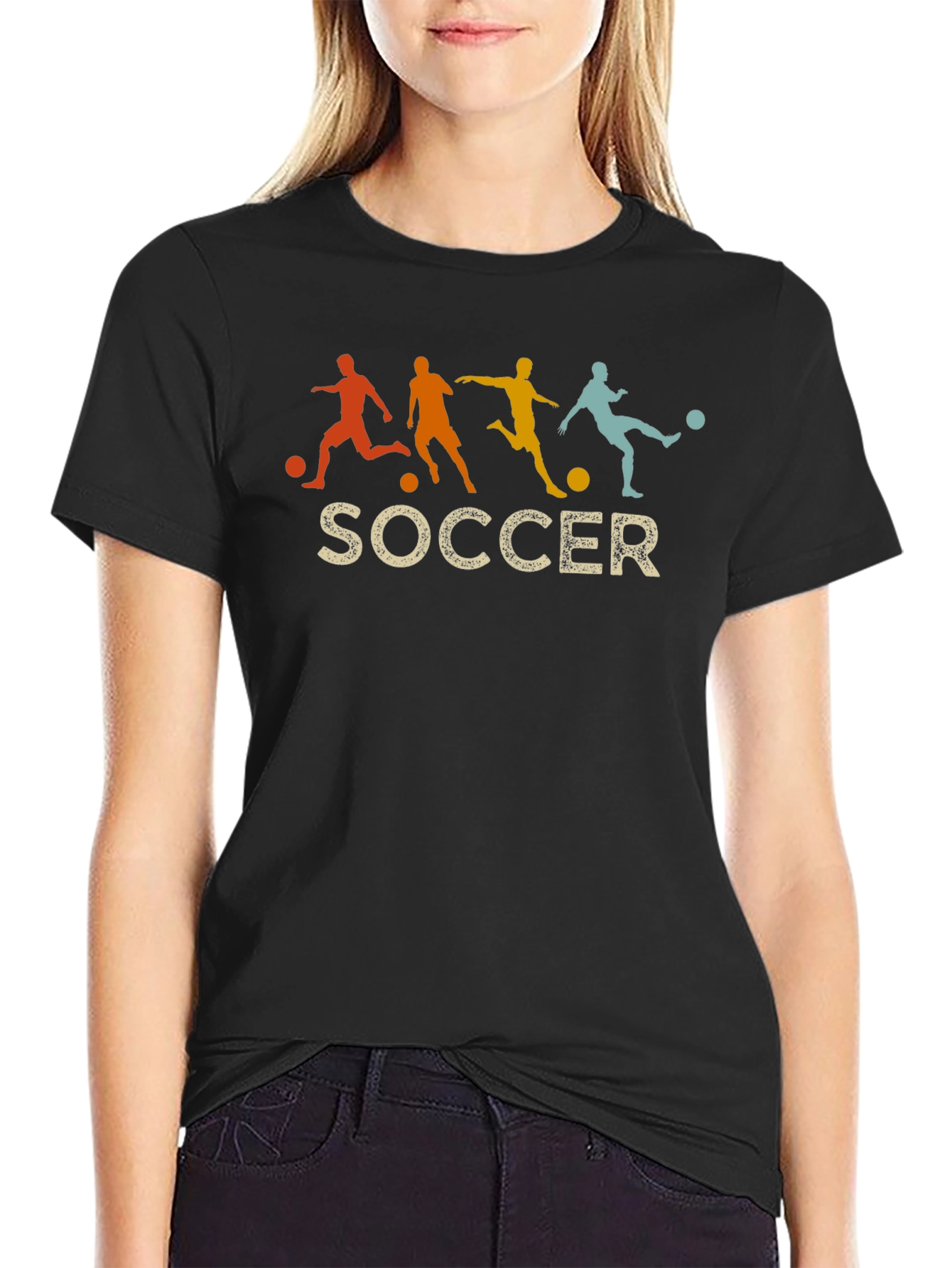 Retro Soccer Silhouette Graphic Tee - Black