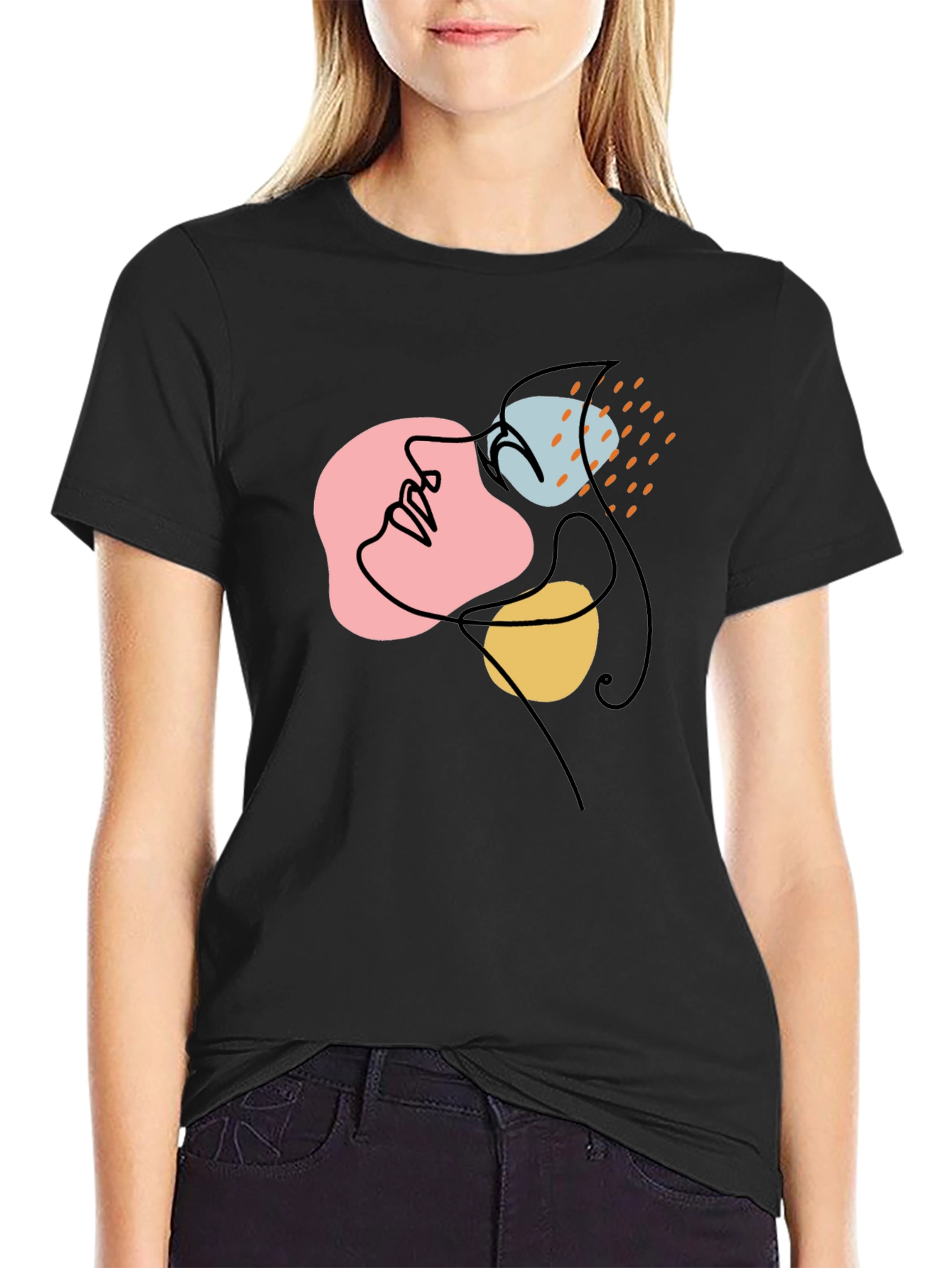 Abstract Face Art Black T-Shirt - Modern Graphic Tee