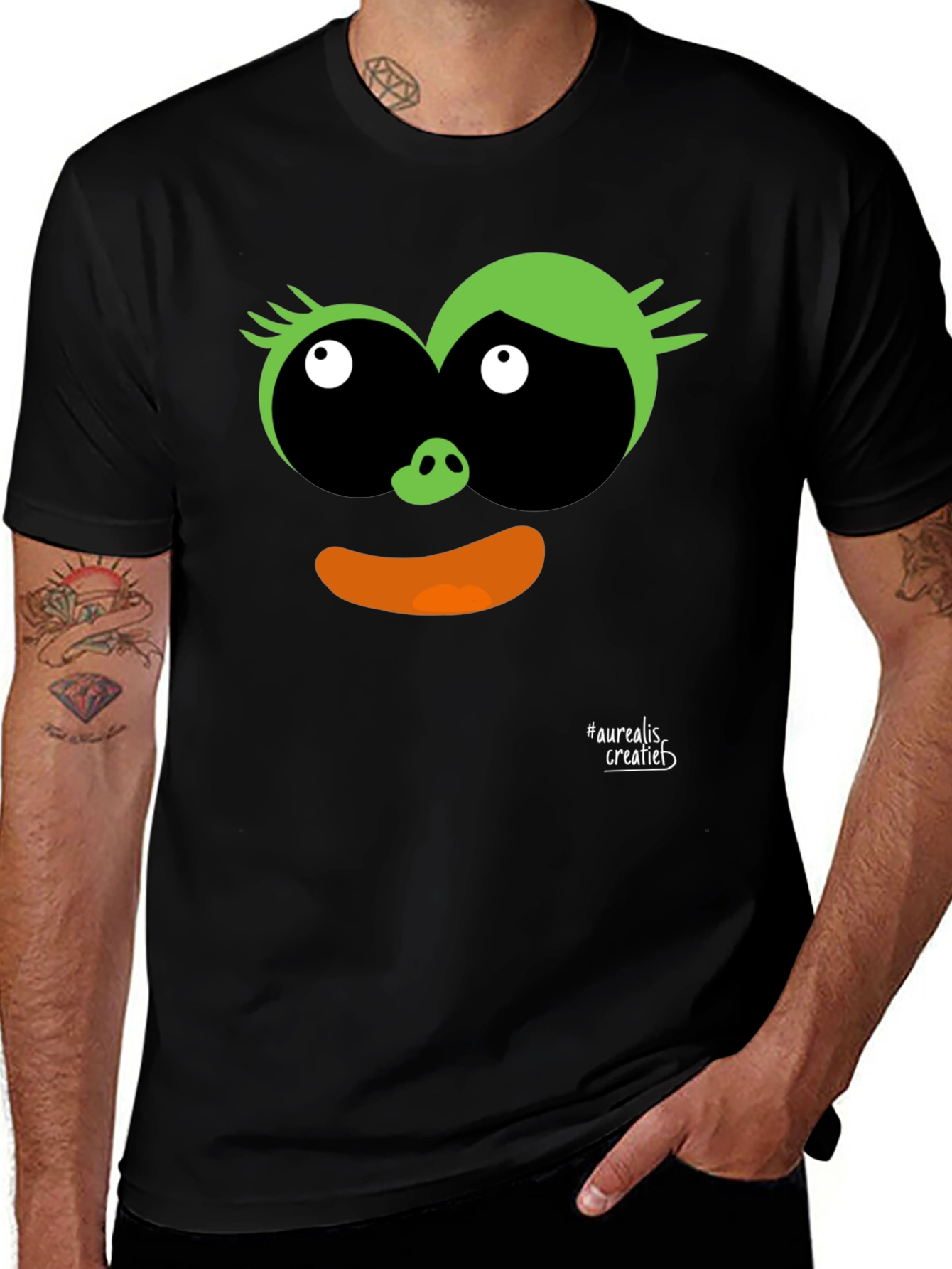 Fun Cartoon Face Black T-Shirt