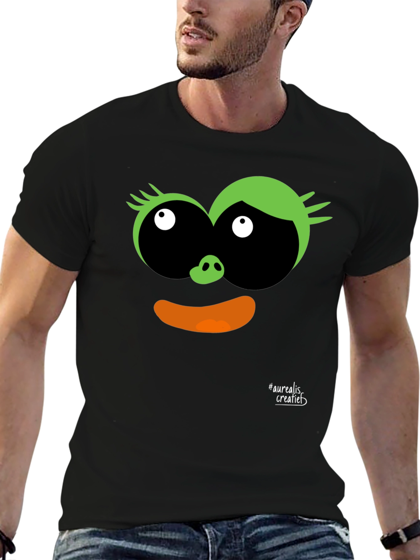 Fun Cartoon Face Black T-Shirt