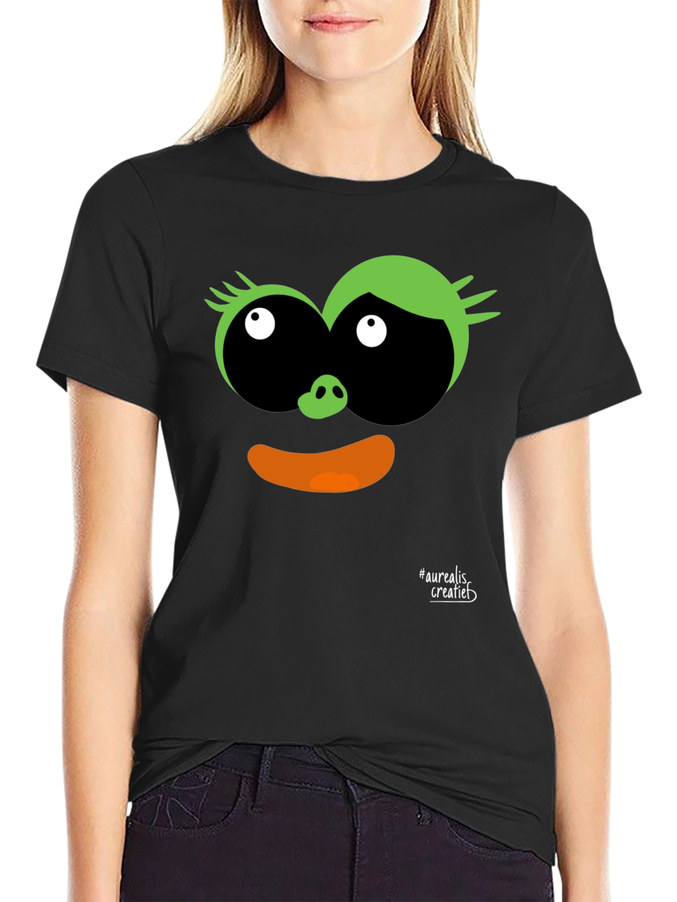 Fun Cartoon Face Black T-Shirt