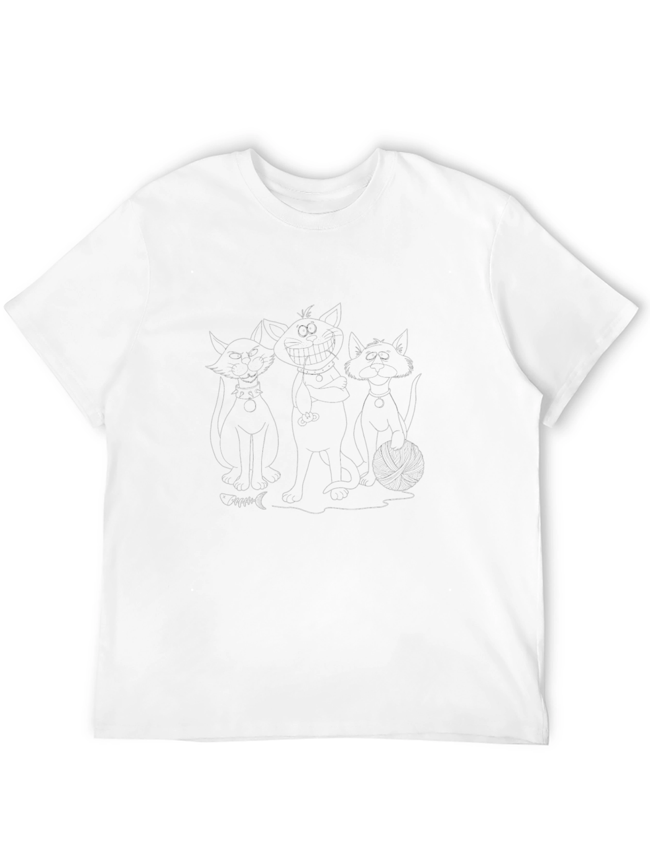 Cartoon Cat Crew Graphic Black T-Shirt