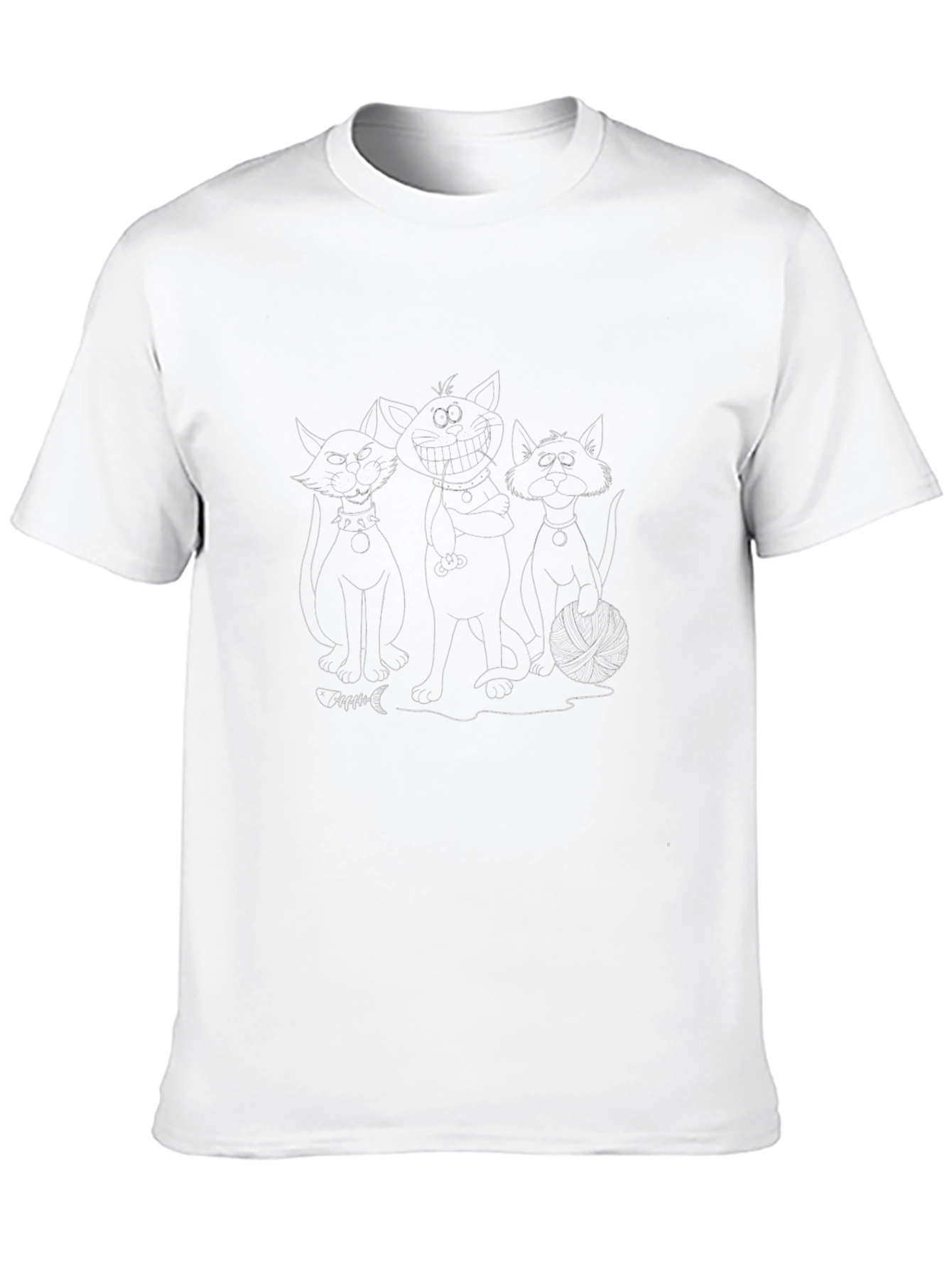 Cartoon Cat Crew Graphic Black T-Shirt