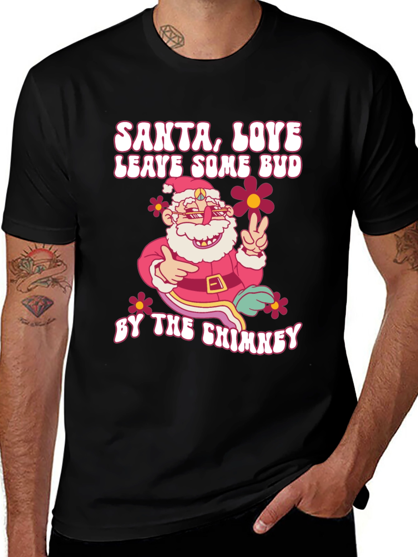 Santa Love Bud Graphic T-Shirt - Christmas Holiday