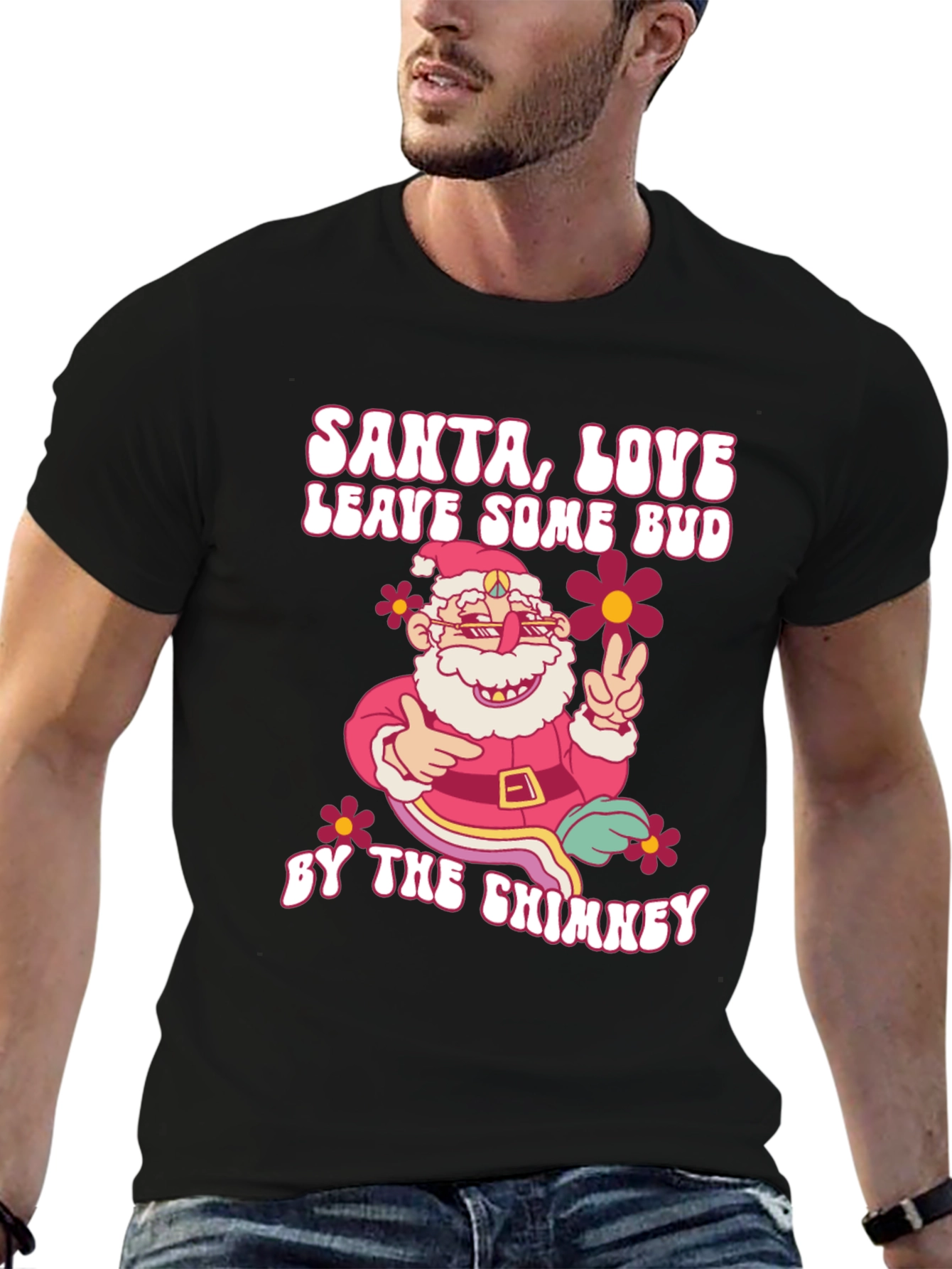 Santa Love Bud Graphic T-Shirt - Christmas Holiday