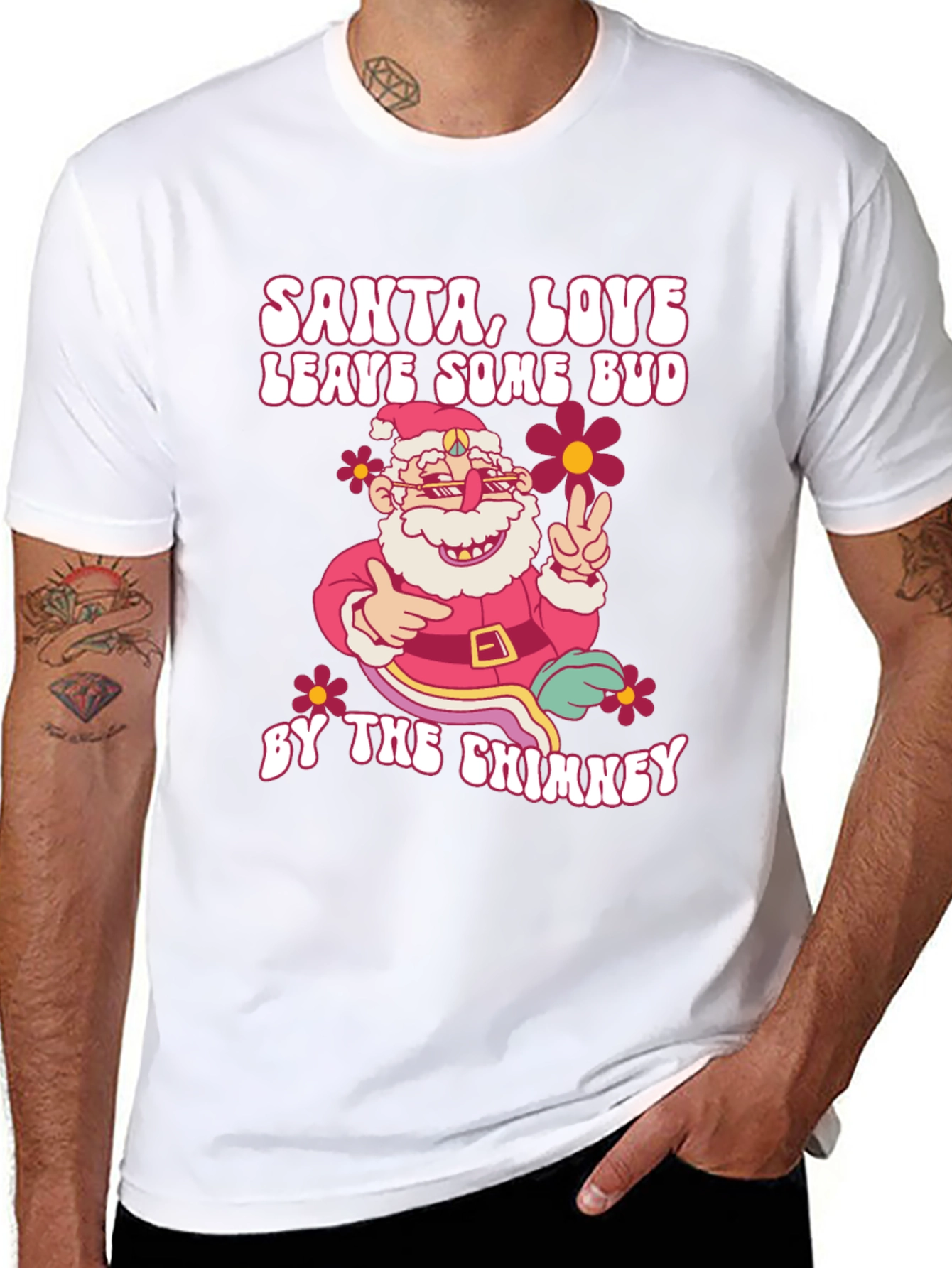 Santa Love Bud Graphic T-Shirt - Christmas Holiday