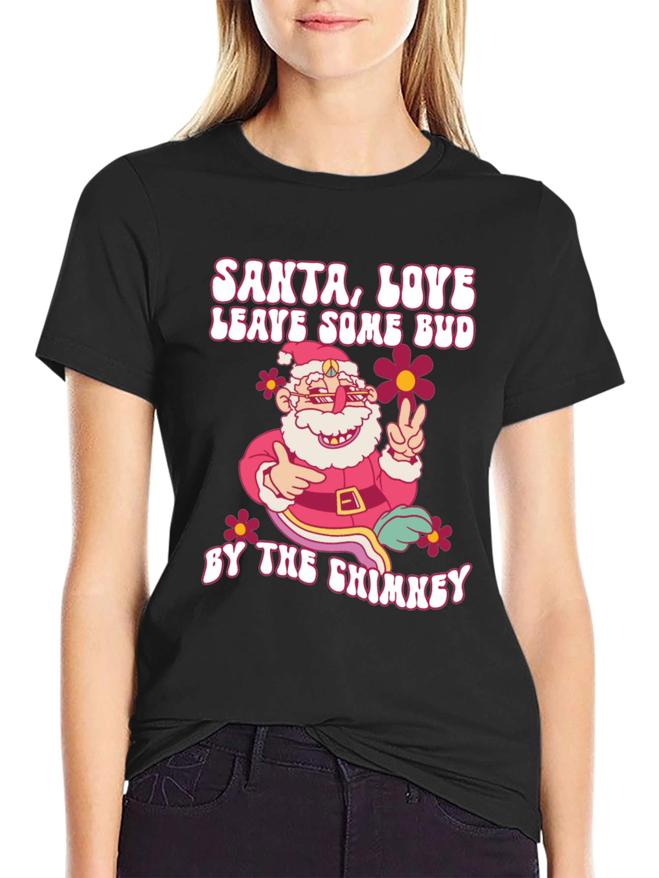 Santa Love Bud Graphic T-Shirt - Christmas Holiday