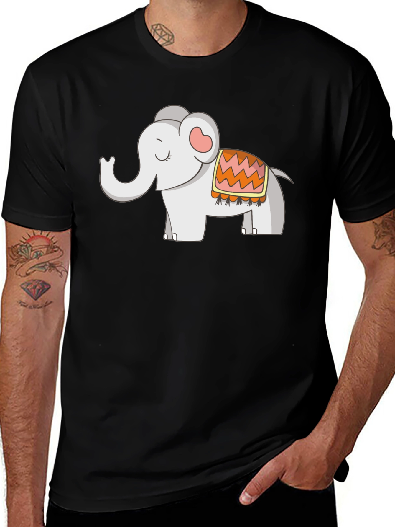 Cute Elephant Graphic Tee - Black Cotton Blend