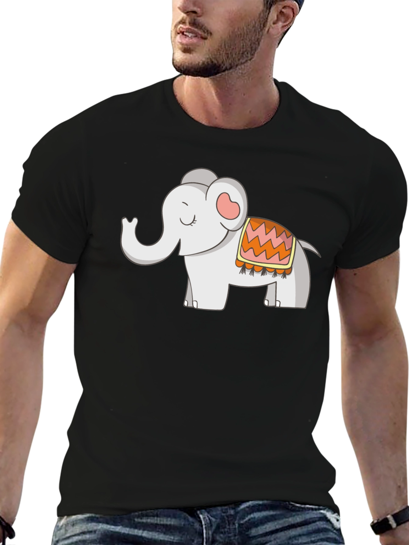 Cute Elephant Graphic Tee - Black Cotton Blend