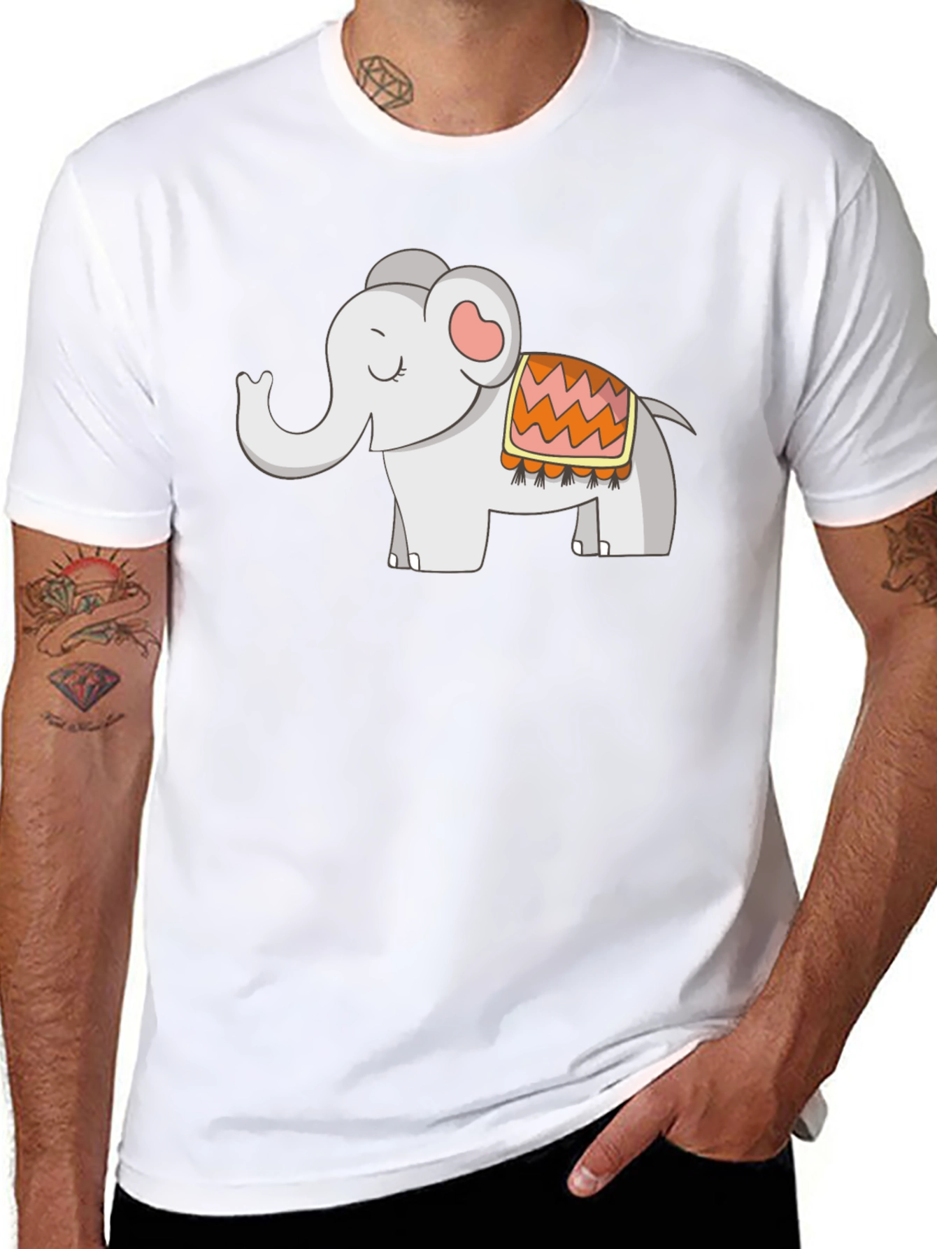 Cute Elephant Graphic Tee - Black Cotton Blend