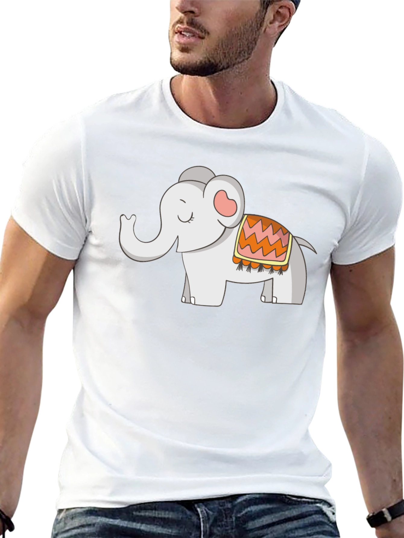Cute Elephant Graphic Tee - Black Cotton Blend