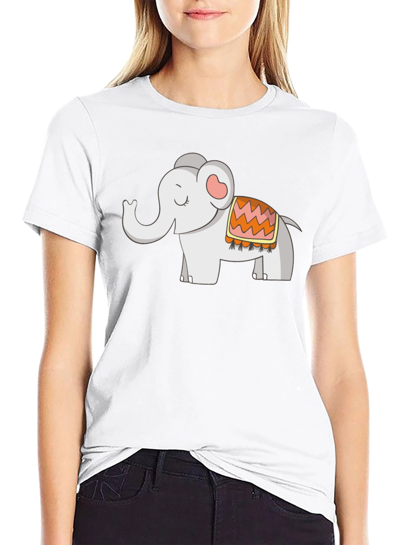 Cute Elephant Graphic Tee - Black Cotton Blend